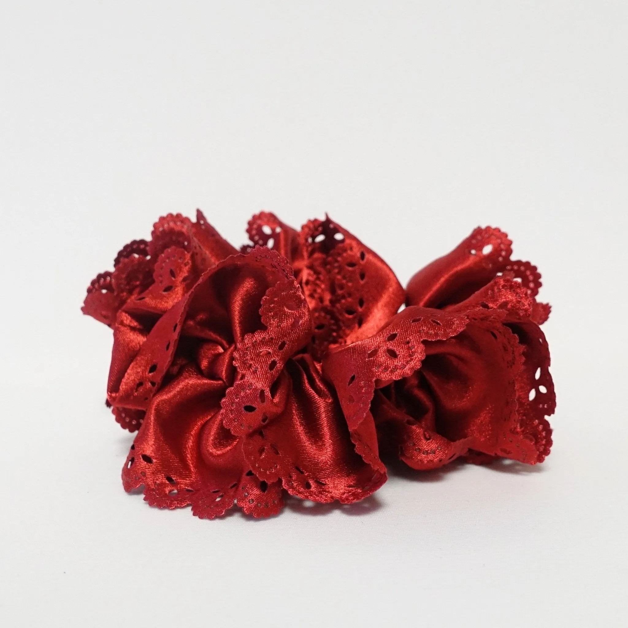 Lace Trim Satin Scrunchies Women Hair Accessory