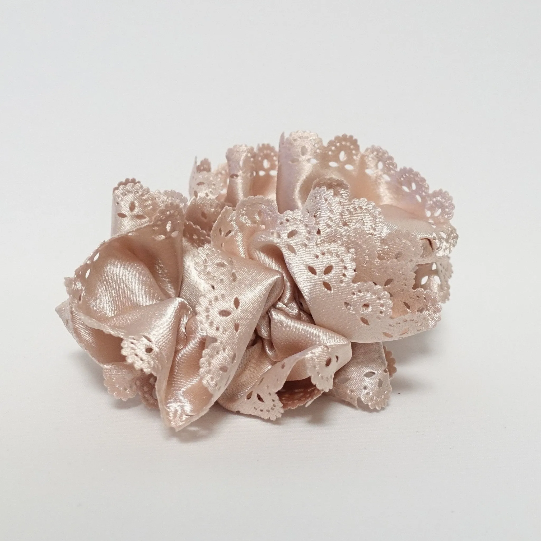 Lace Trim Satin Scrunchies Women Hair Accessory