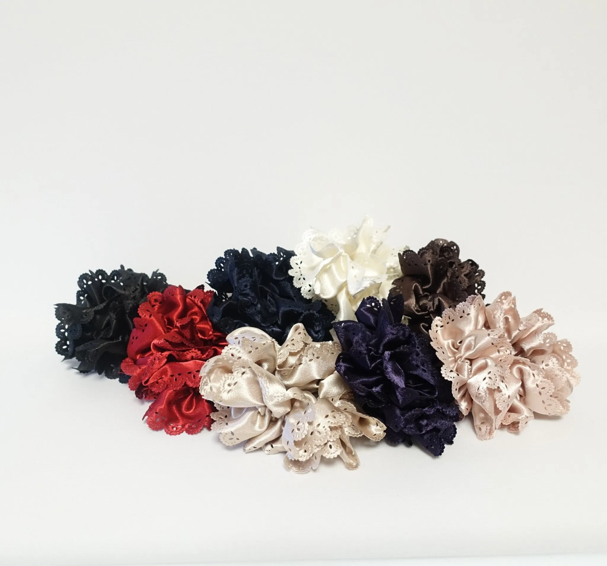 Lace Trim Satin Scrunchies Women Hair Accessory