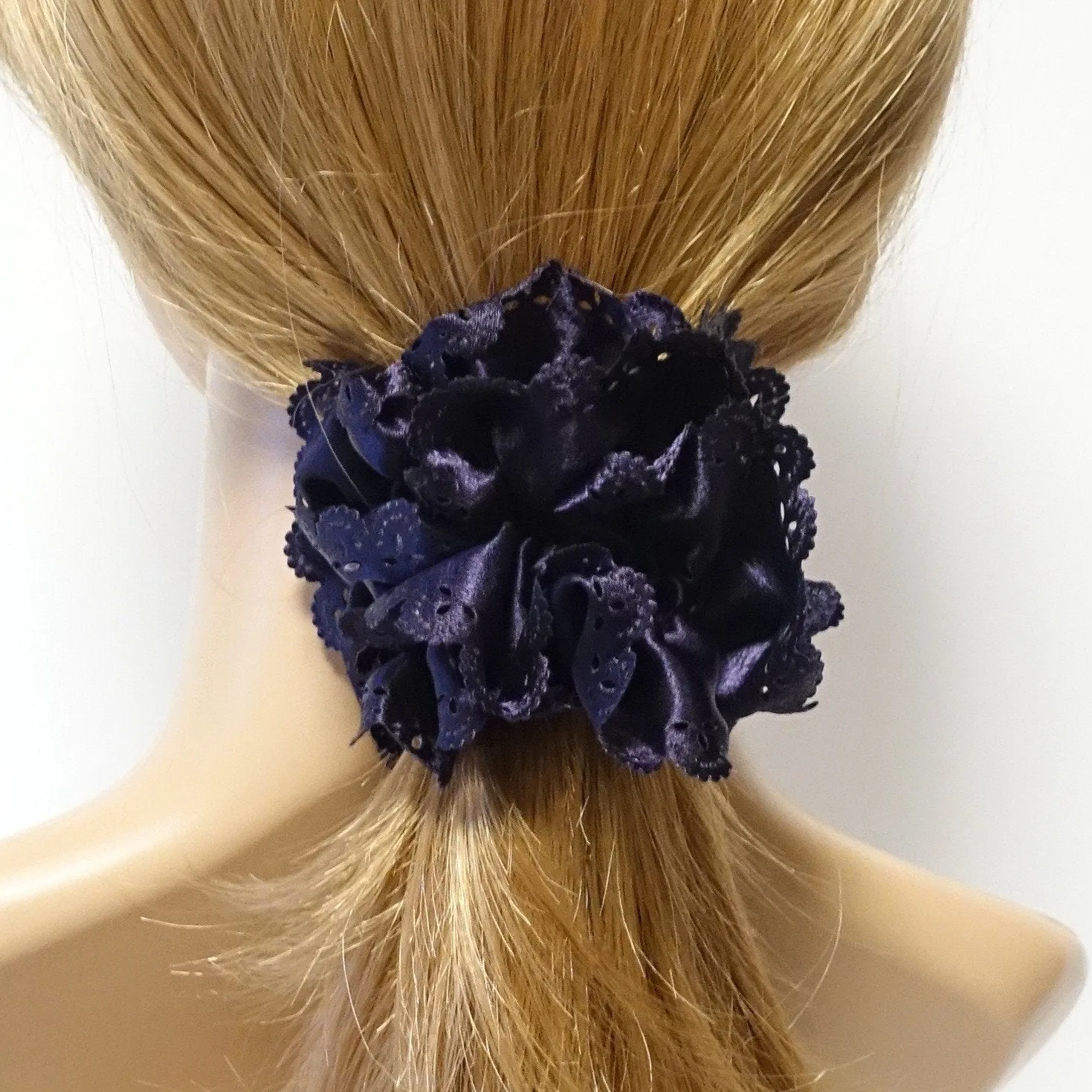 Lace Trim Satin Scrunchies Women Hair Accessory