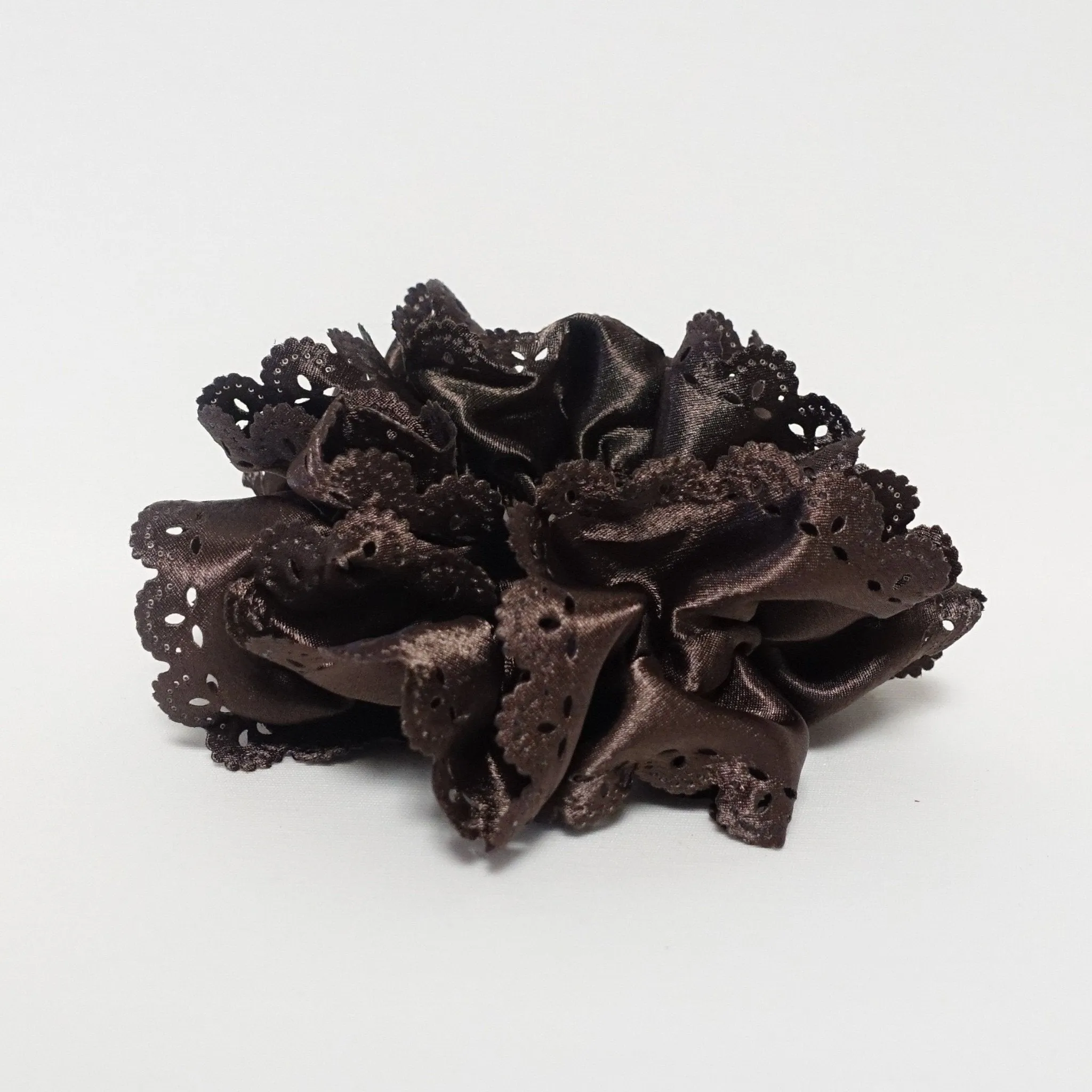 Lace Trim Satin Scrunchies Women Hair Accessory