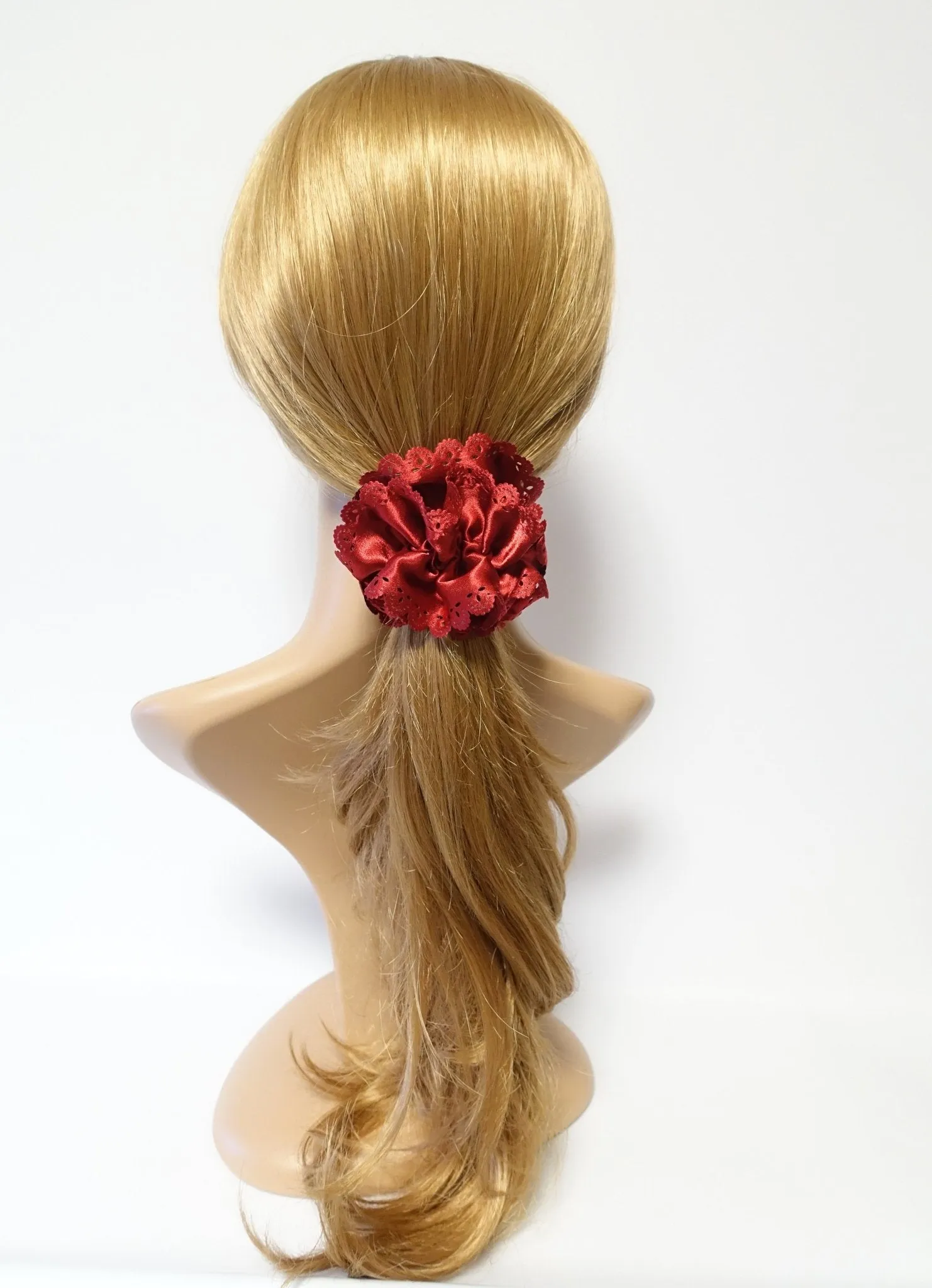 Lace Trim Satin Scrunchies Women Hair Accessory
