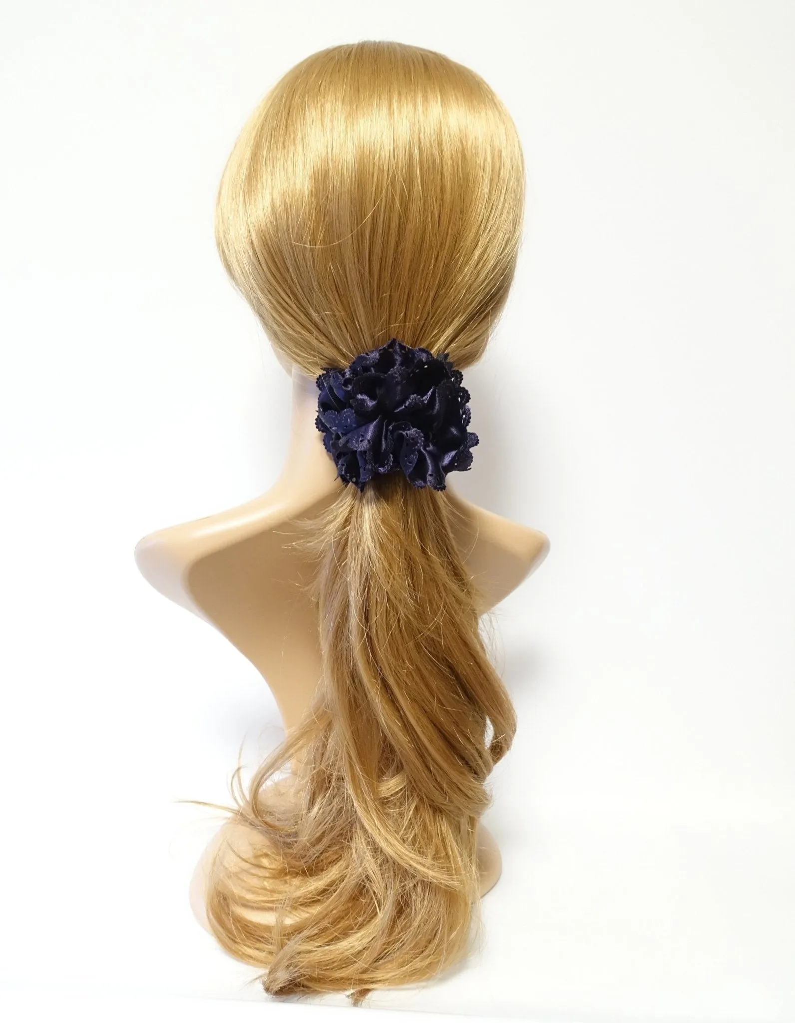 Lace Trim Satin Scrunchies Women Hair Accessory