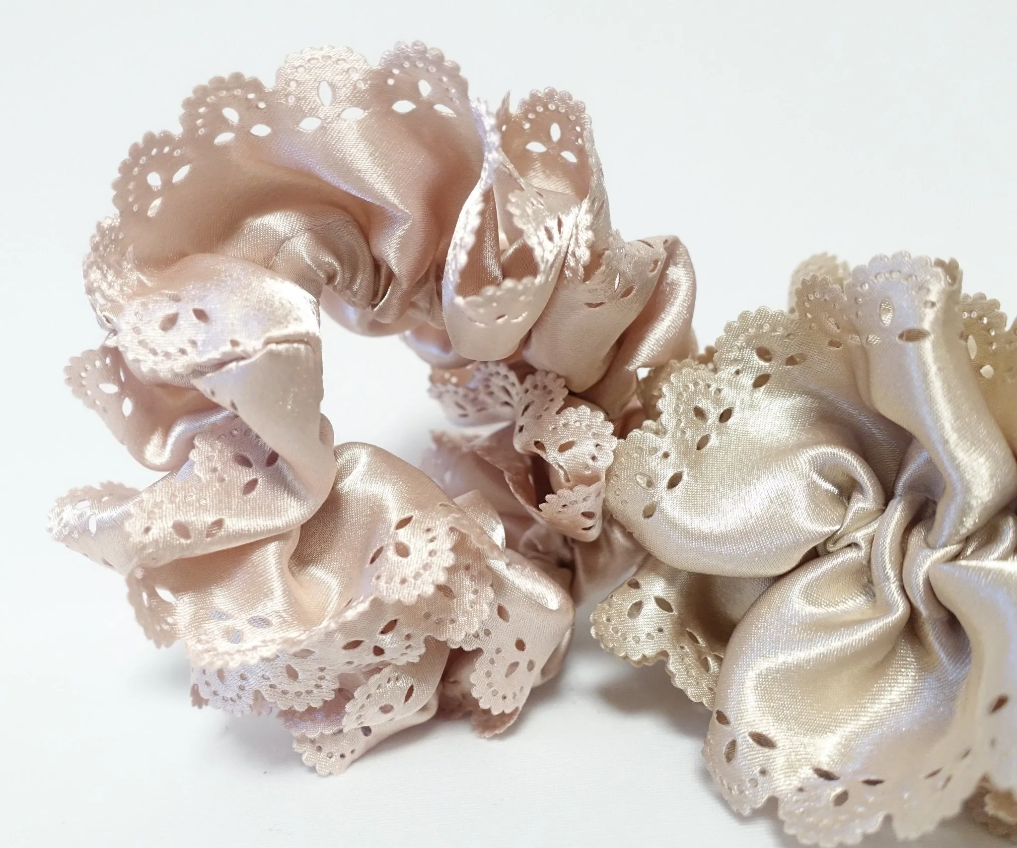 Lace Trim Satin Scrunchies Women Hair Accessory