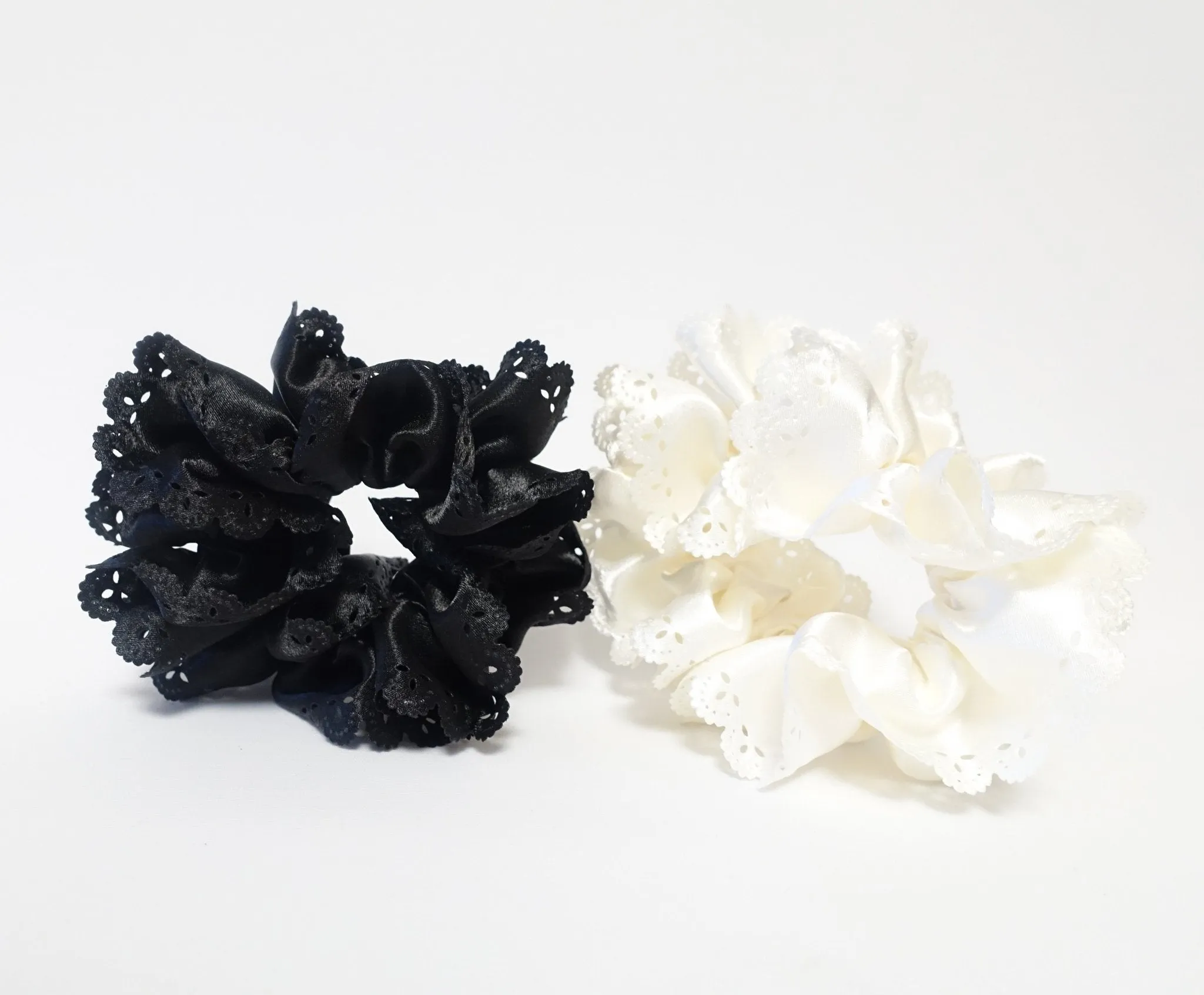 Lace Trim Satin Scrunchies Women Hair Accessory
