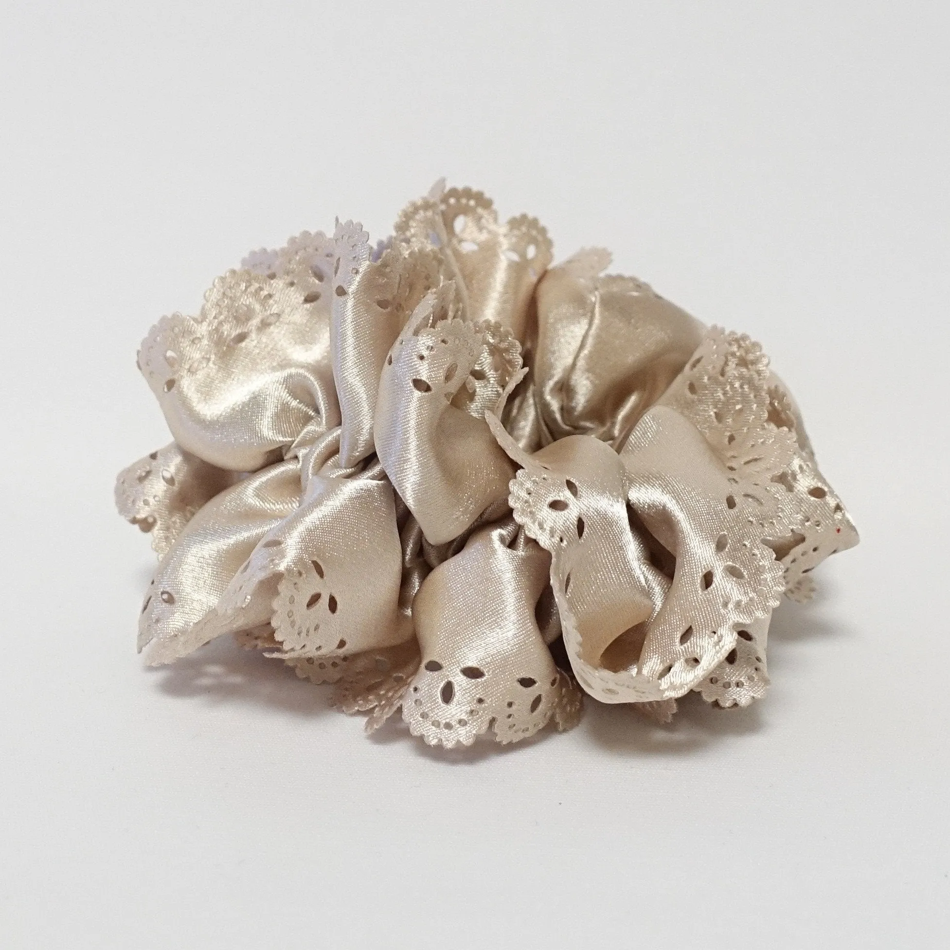 Lace Trim Satin Scrunchies Women Hair Accessory