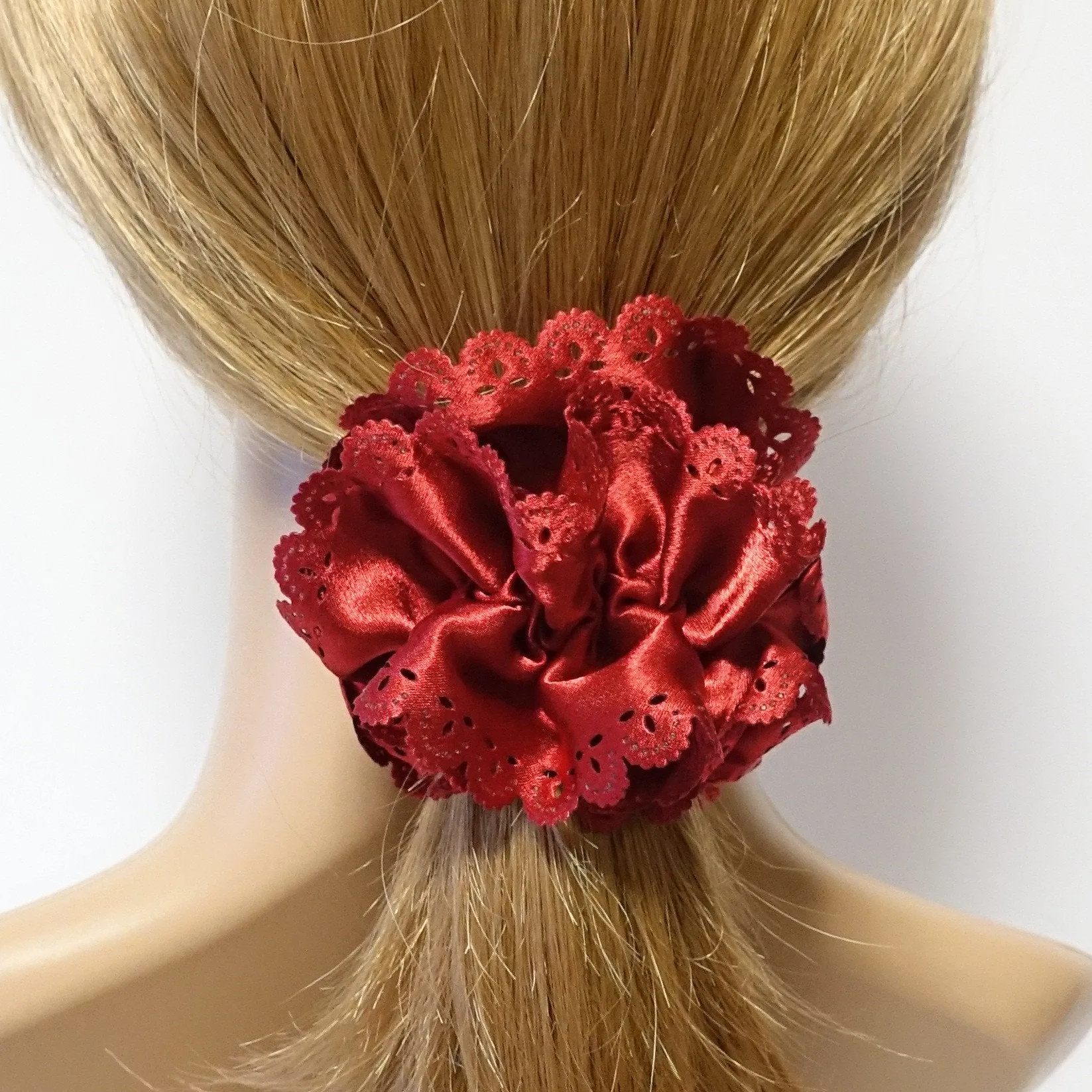 Lace Trim Satin Scrunchies Women Hair Accessory