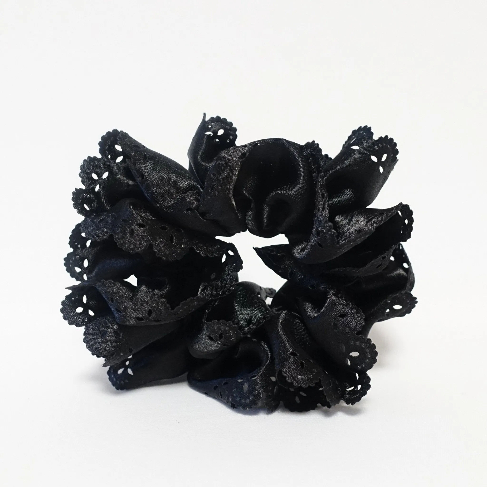 Lace Trim Satin Scrunchies Women Hair Accessory