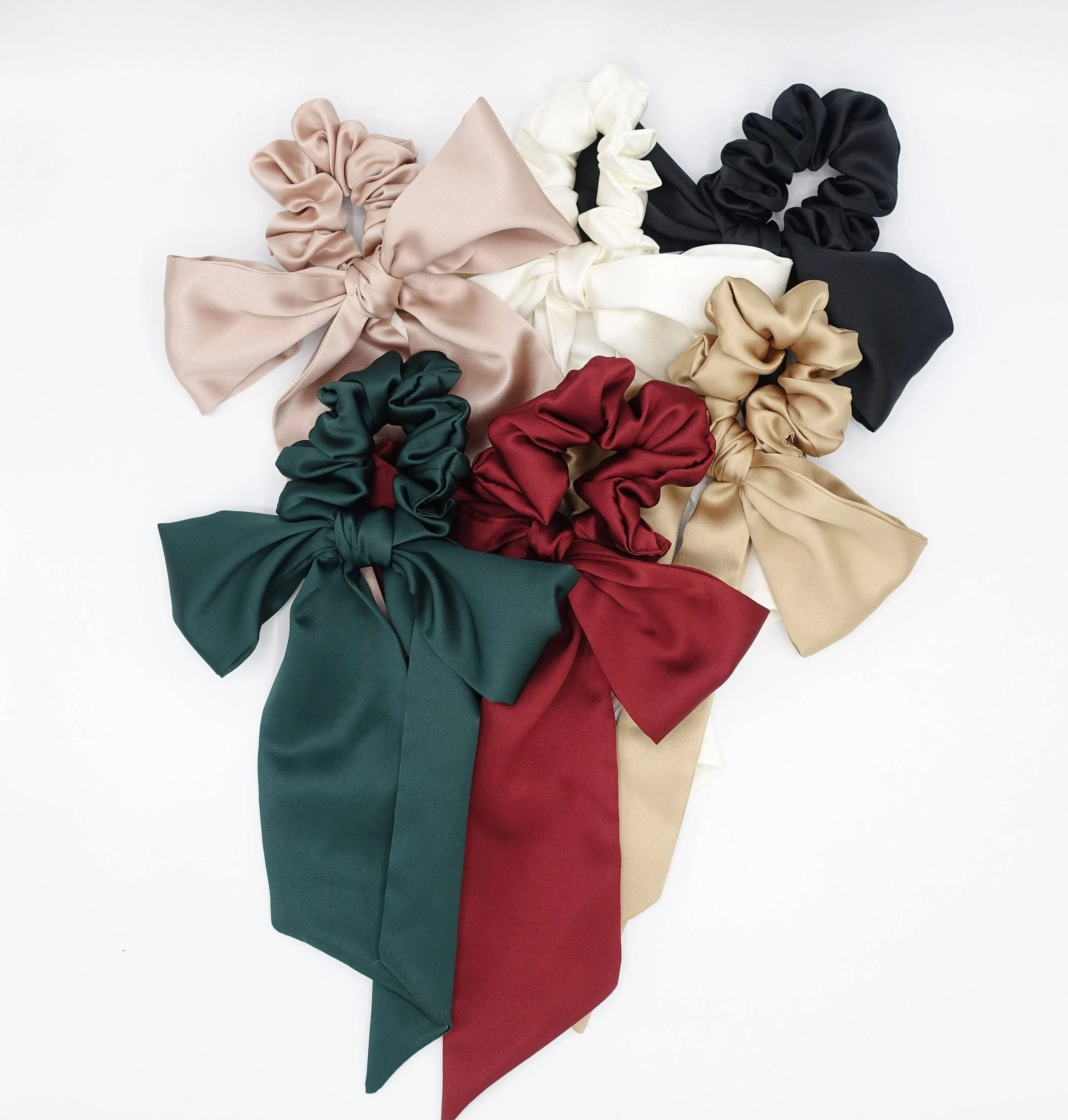 large satin bow scrunchies tail hair elastic scrunchie for women