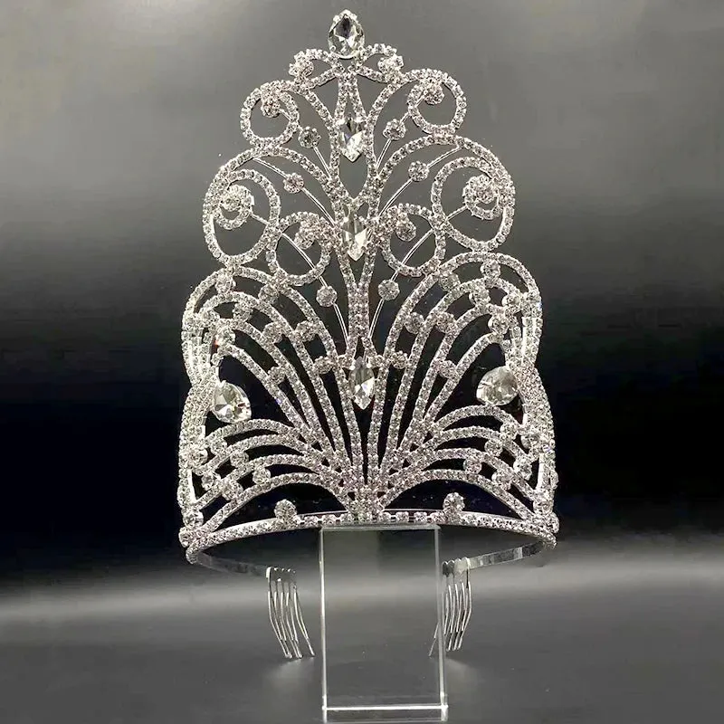Large Tall Crystal Beauty Pageant Tiara Crown Hair Accessory