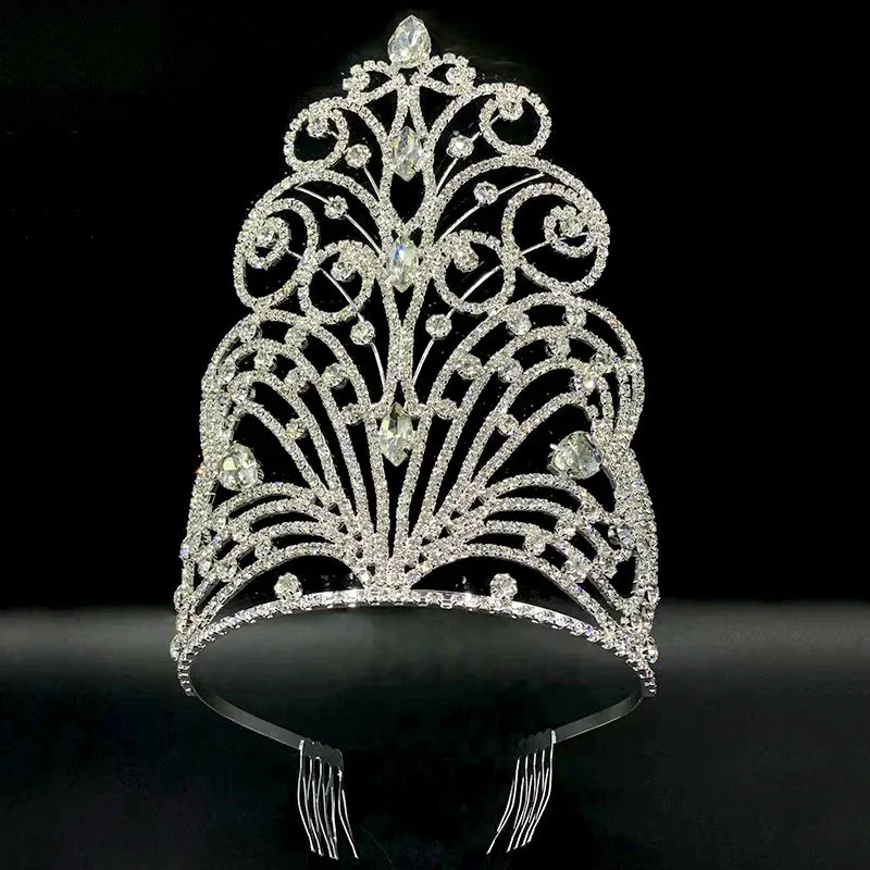 Large Tall Crystal Beauty Pageant Tiara Crown Hair Accessory