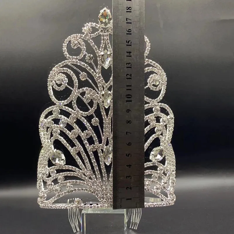 Large Tall Crystal Beauty Pageant Tiara Crown Hair Accessory