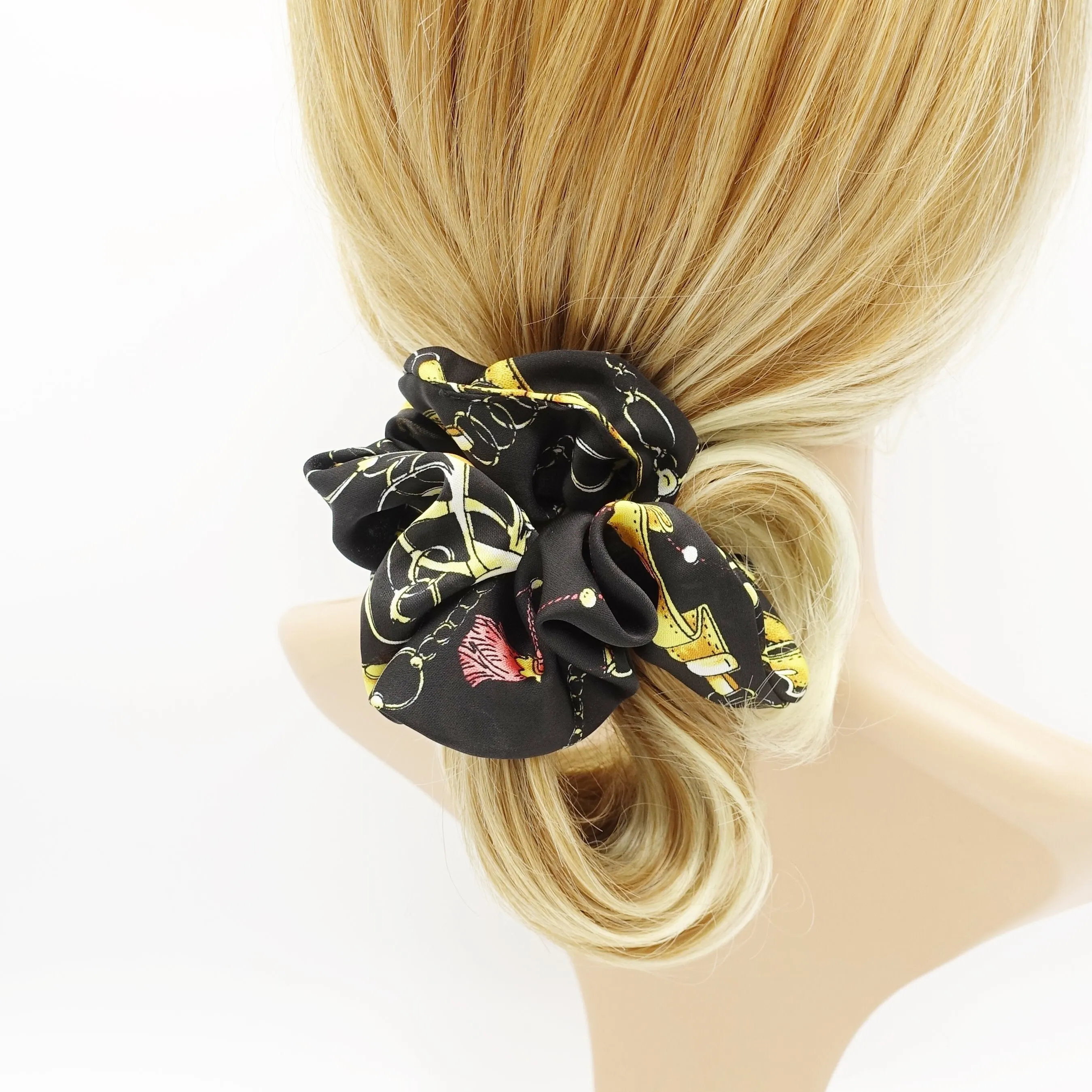 leather belt chain print satin scrunchies  women hair elastic accessories