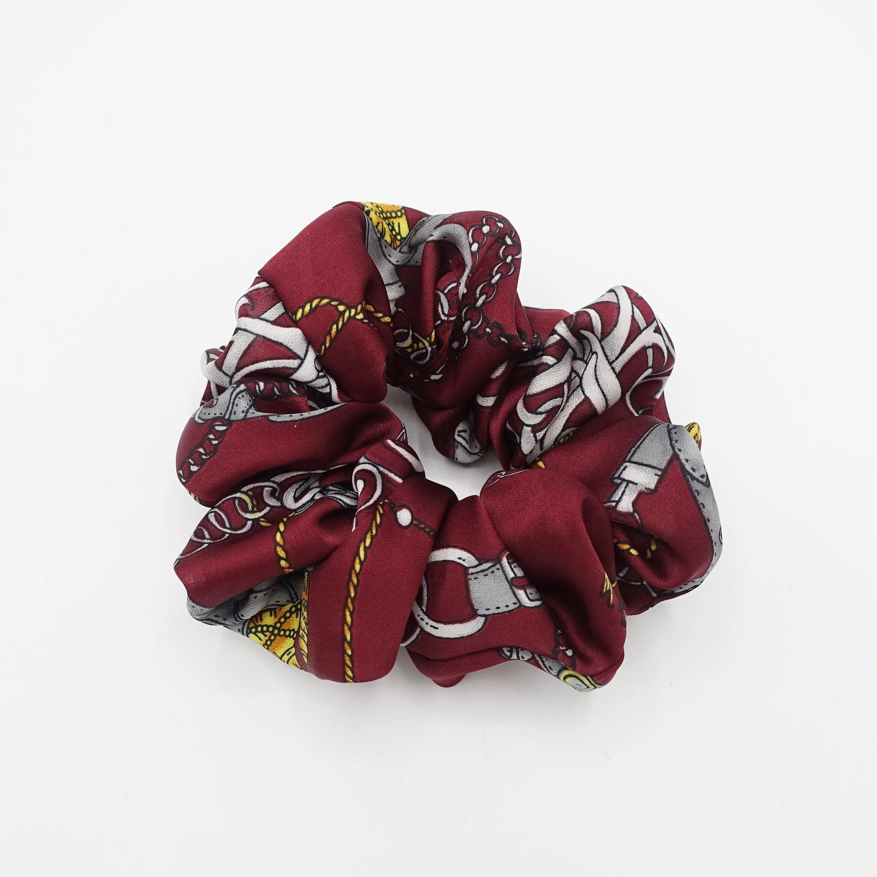 leather belt chain print satin scrunchies  women hair elastic accessories