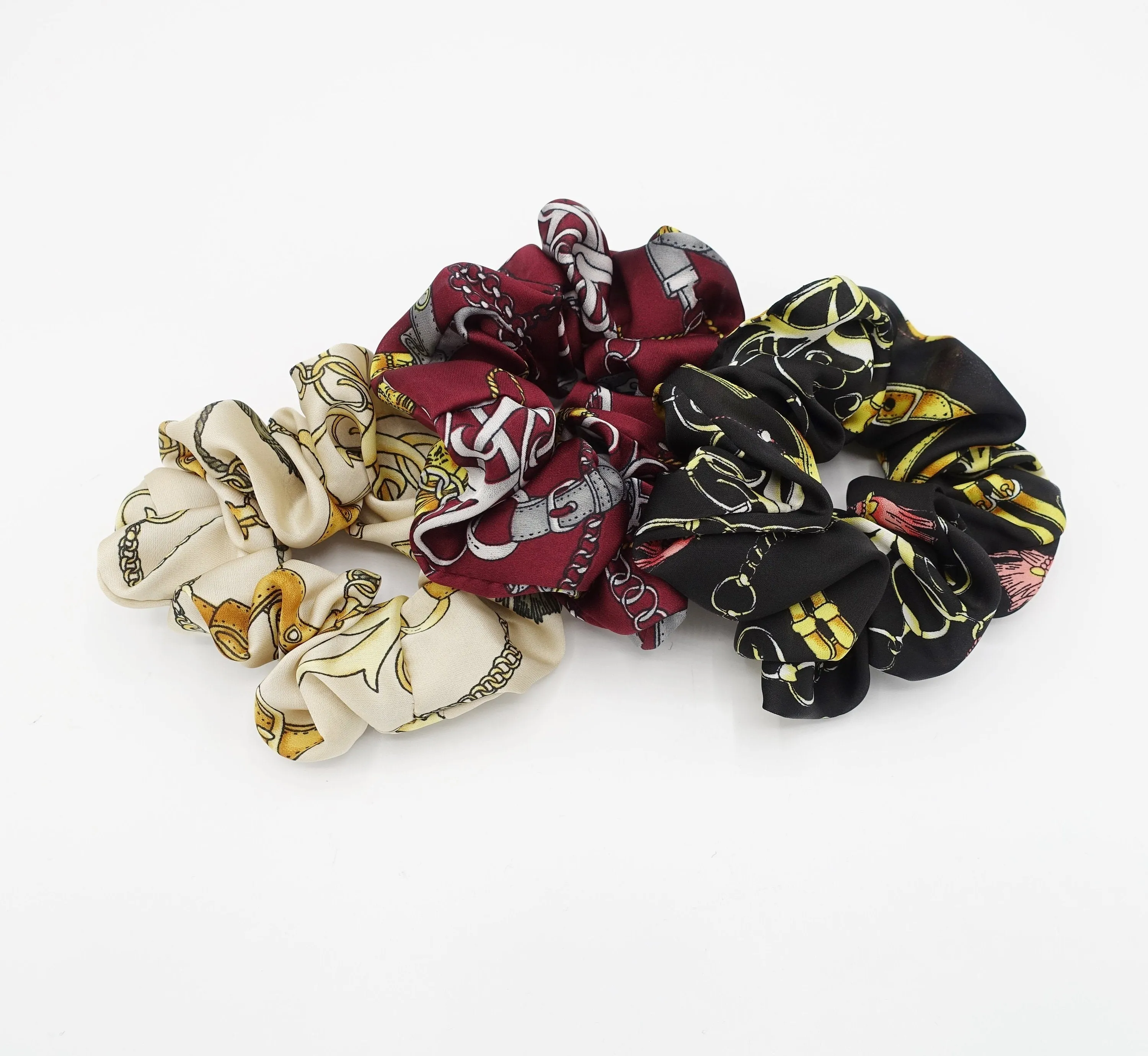 leather belt chain print satin scrunchies  women hair elastic accessories
