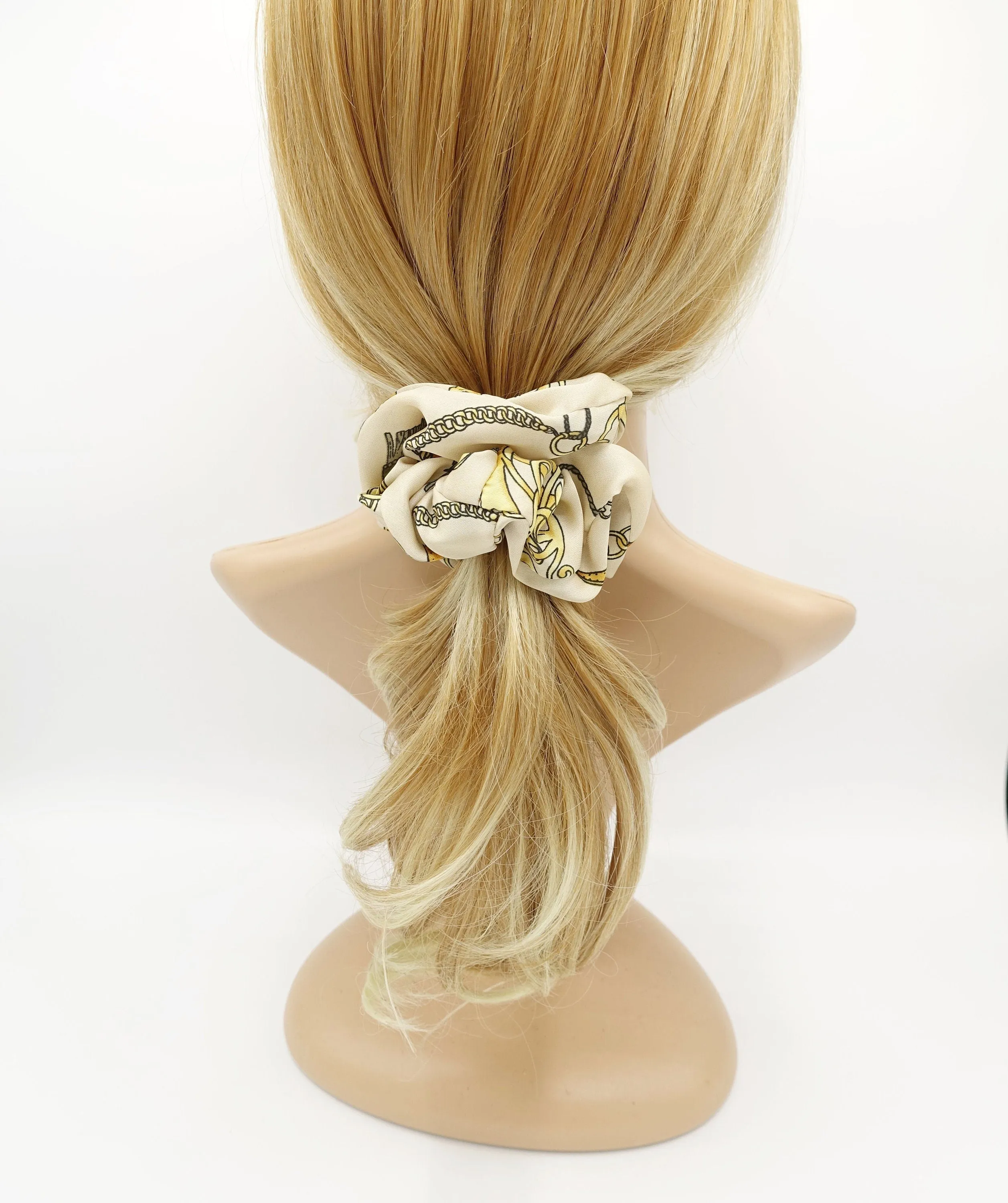leather belt chain print satin scrunchies  women hair elastic accessories