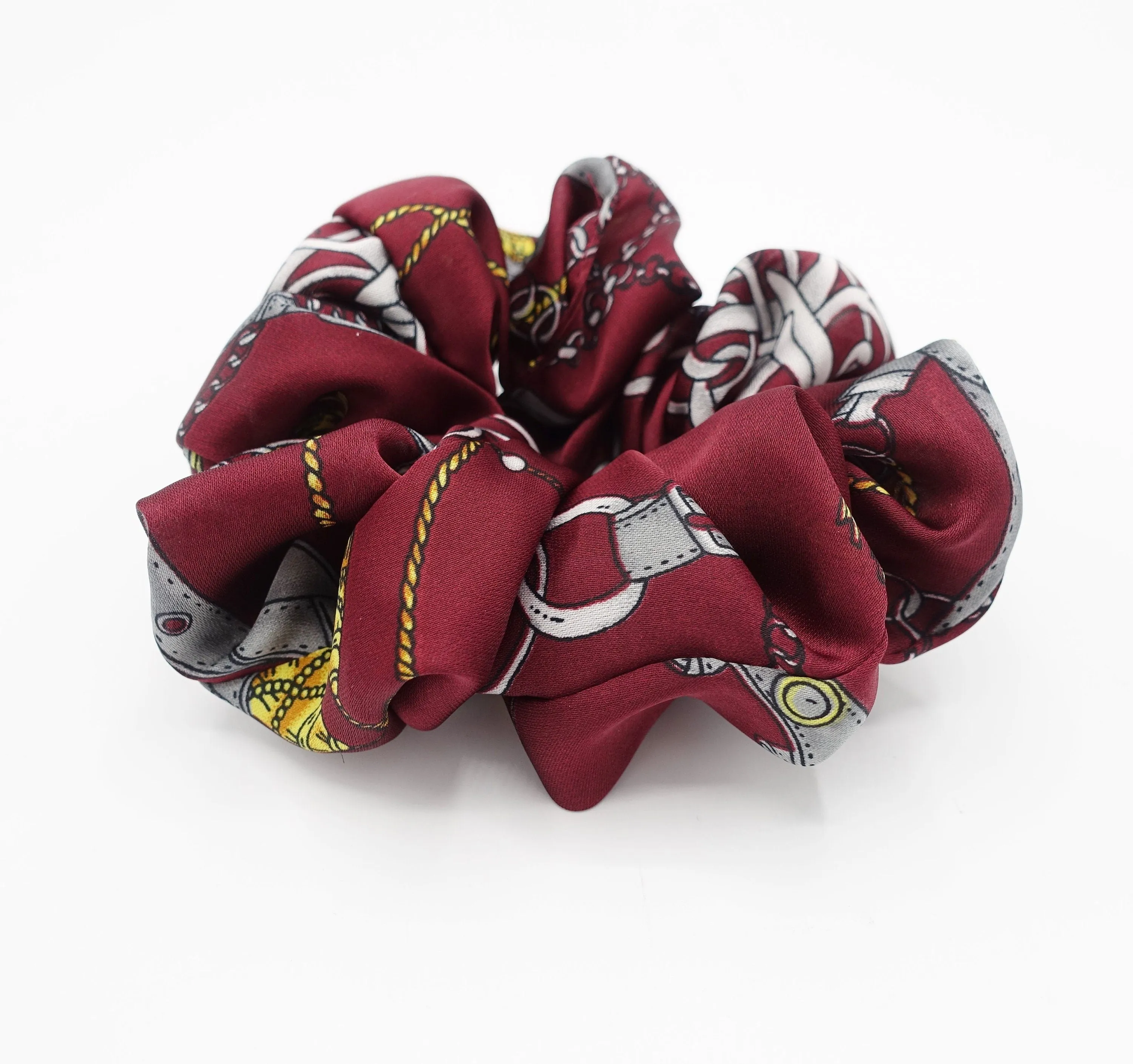 leather belt chain print satin scrunchies  women hair elastic accessories