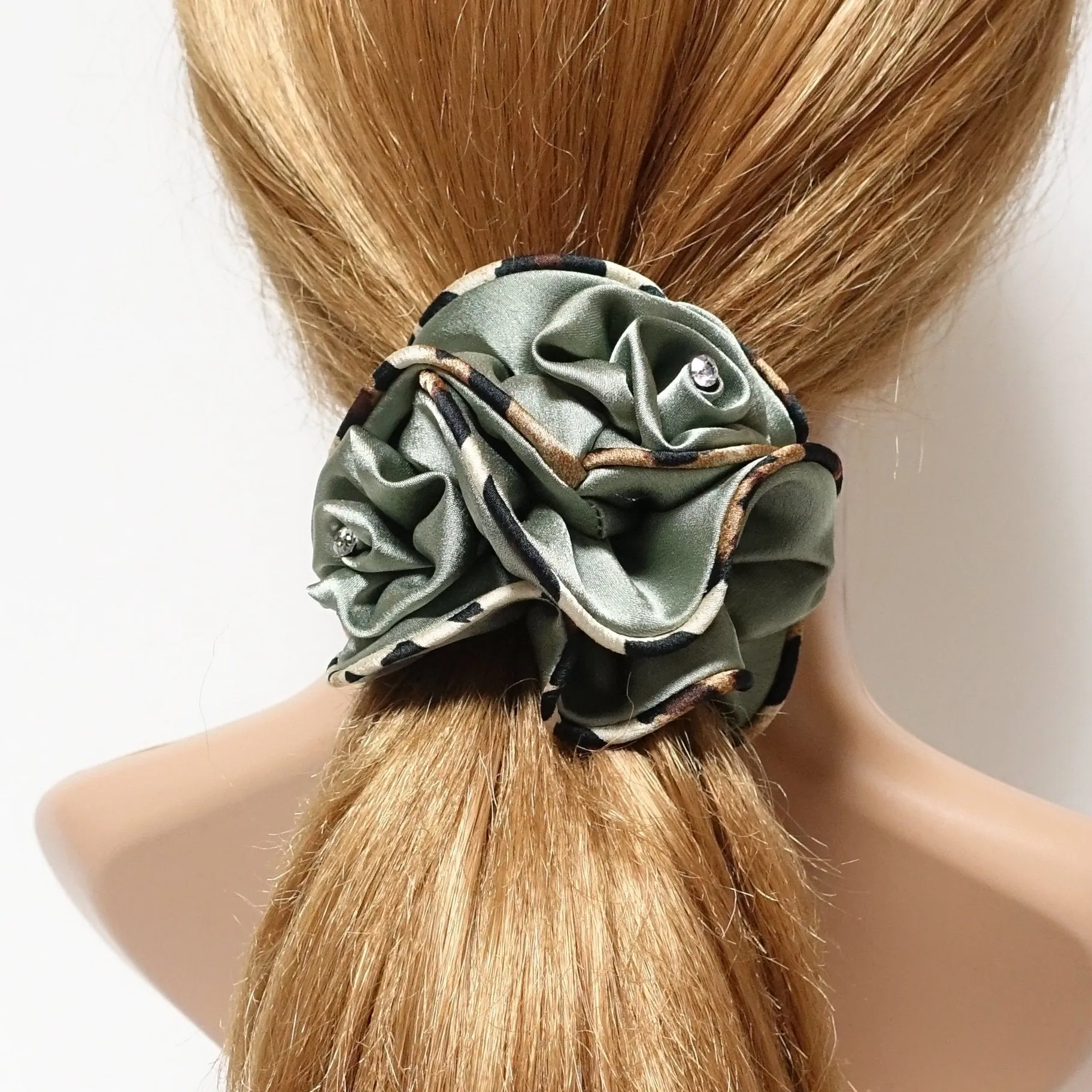 leopard edge satin scrunchies flower decorated hair elastic scrunchy woman hair accessory