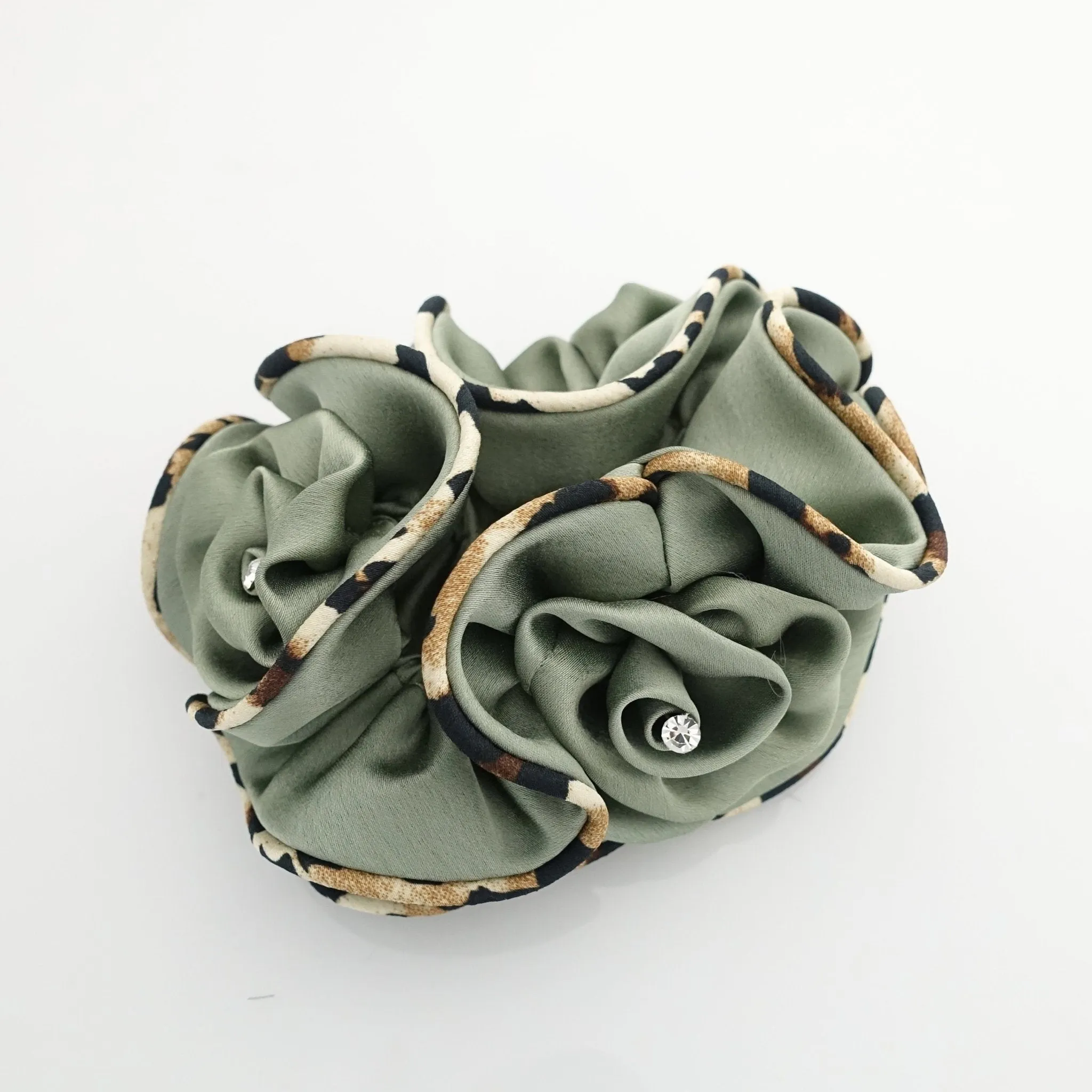 leopard edge satin scrunchies flower decorated hair elastic scrunchy woman hair accessory
