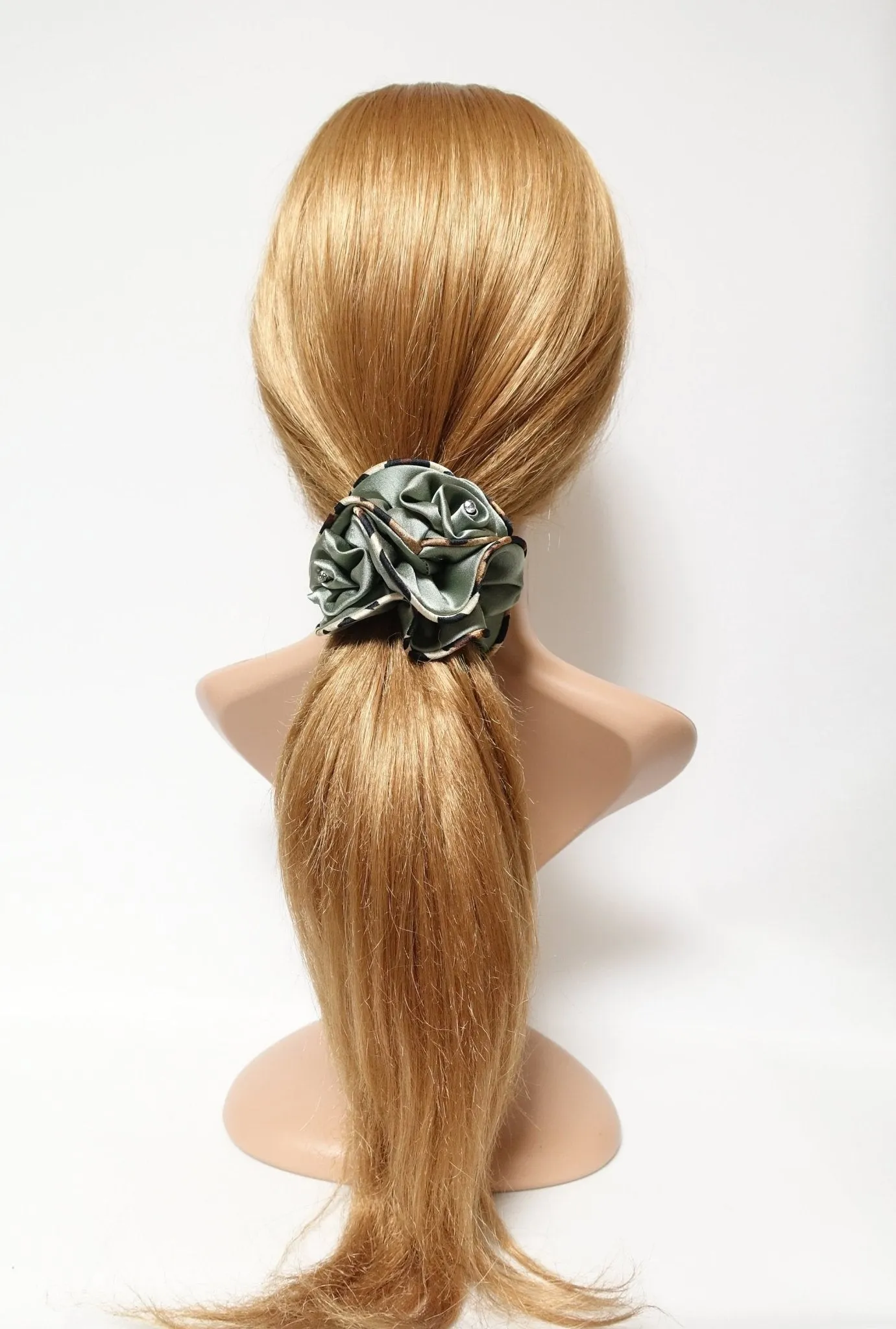 leopard edge satin scrunchies flower decorated hair elastic scrunchy woman hair accessory