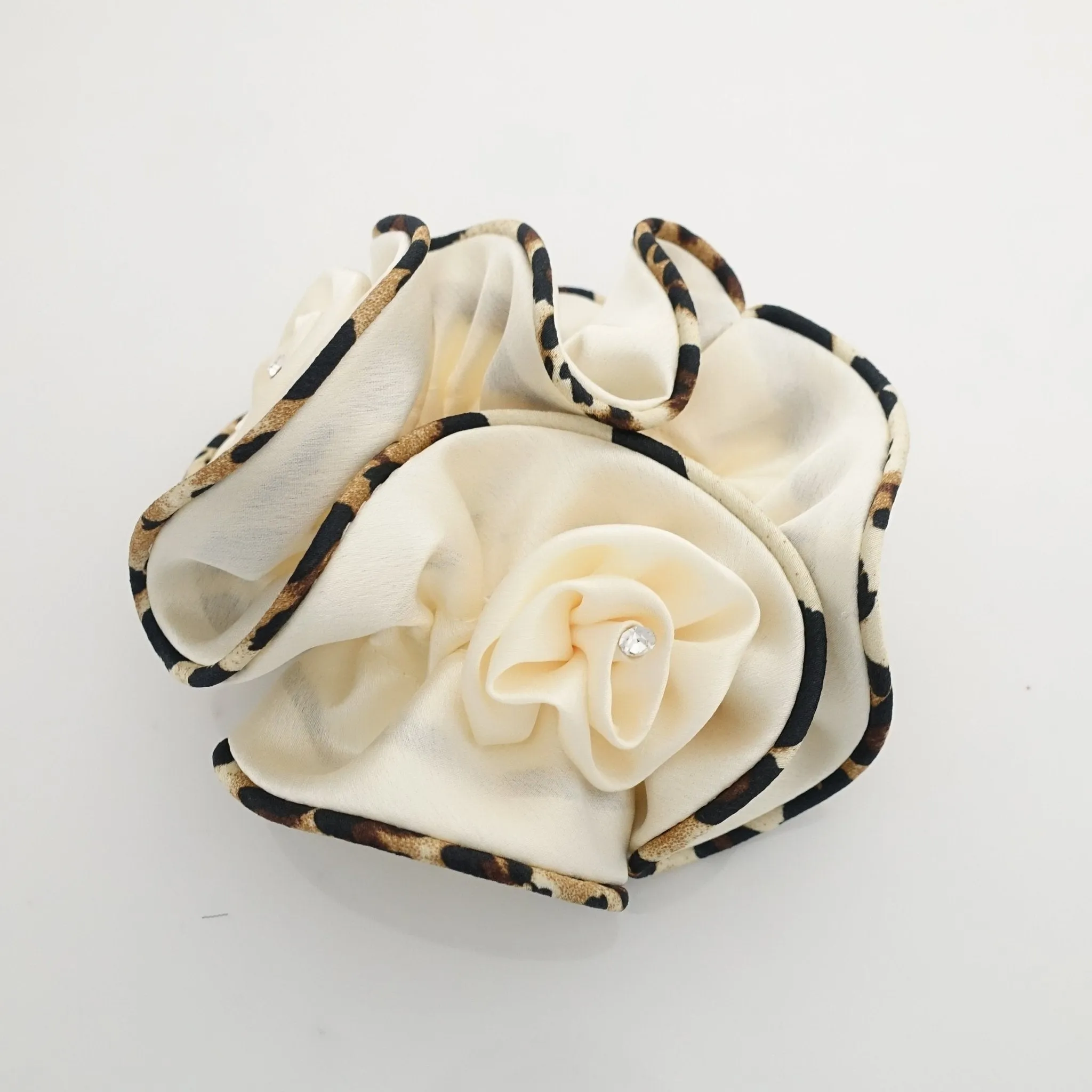 leopard edge satin scrunchies flower decorated hair elastic scrunchy woman hair accessory