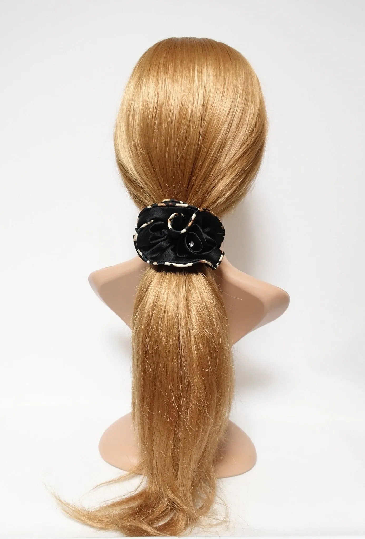 leopard edge satin scrunchies flower decorated hair elastic scrunchy woman hair accessory