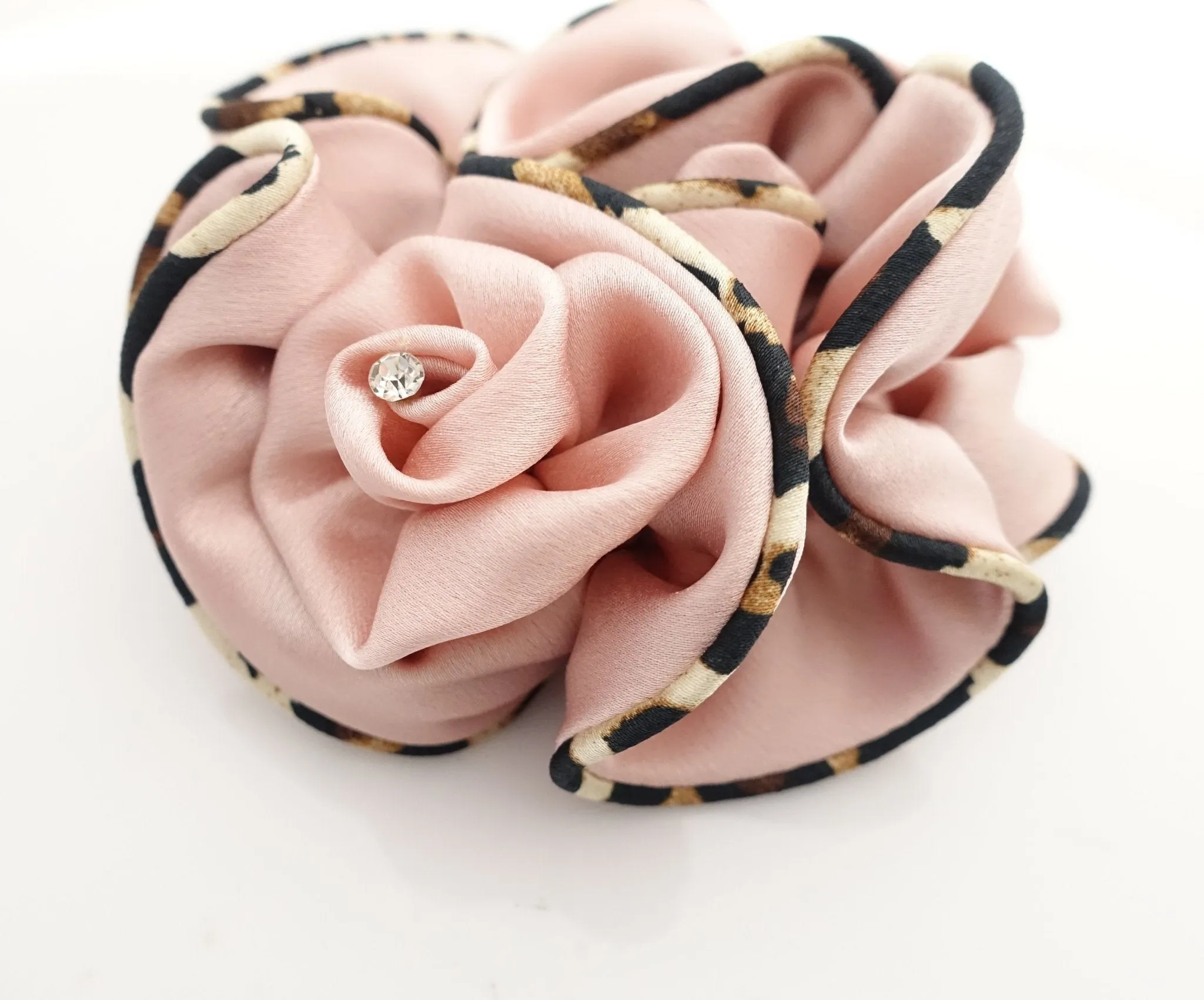 leopard edge satin scrunchies flower decorated hair elastic scrunchy woman hair accessory