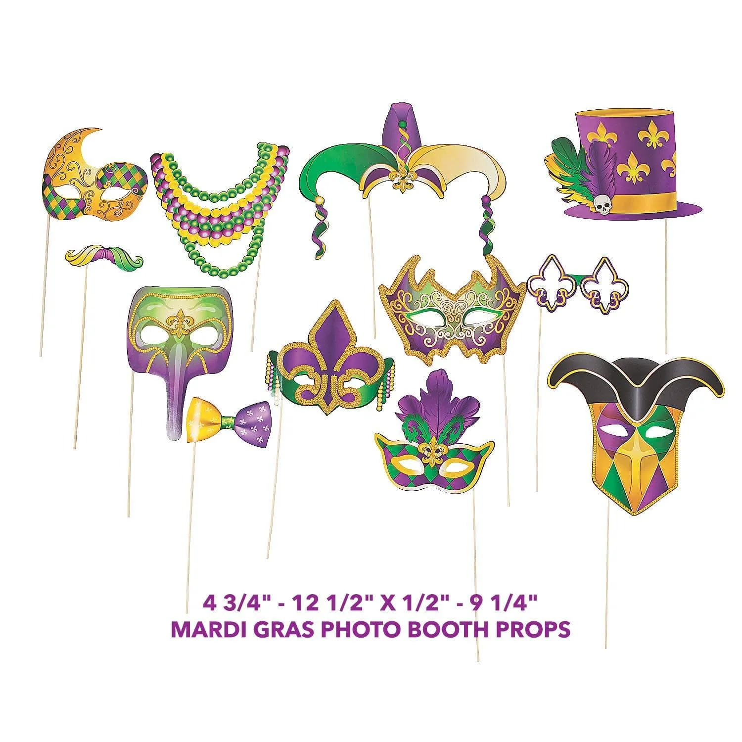 Mardi Gras Photo Booth Set - Complete Selfie Station with Mask Props and Hanging Swirl Backdrop Party Decorations (24 pieces)