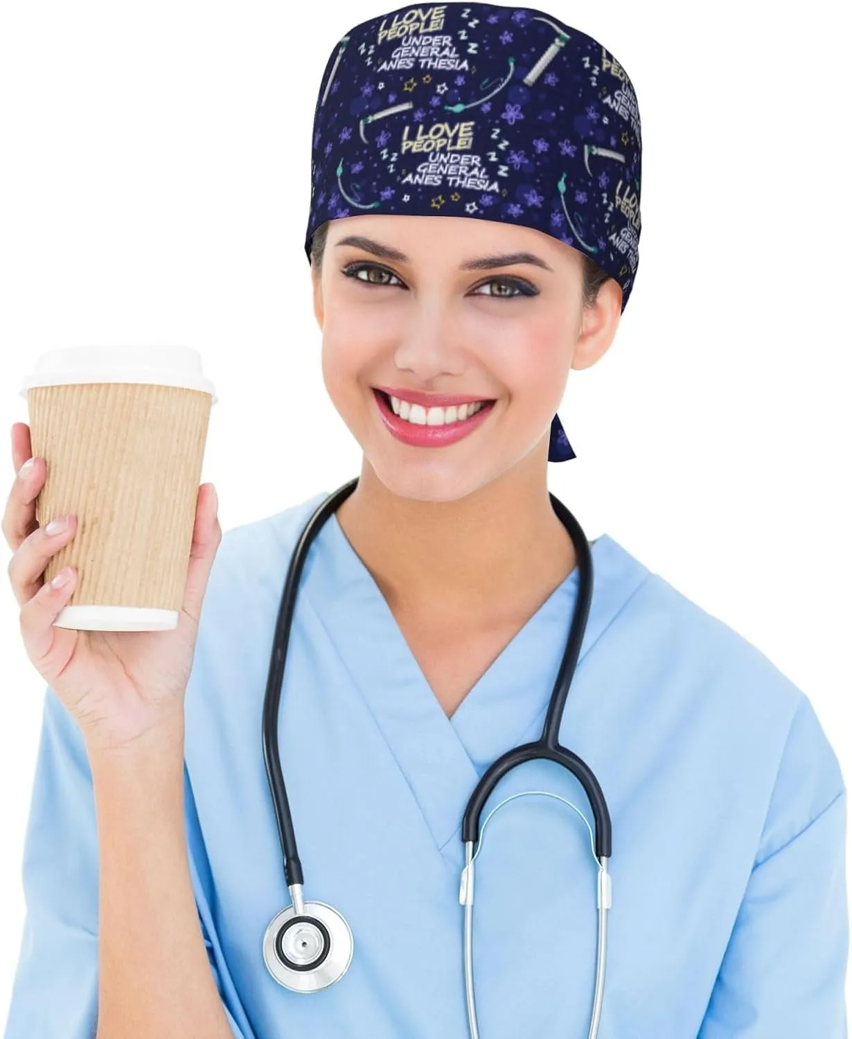 Medical and Health Care Working Caps with Sweatband Adjustable Tie Back Hat Headgear Beanie