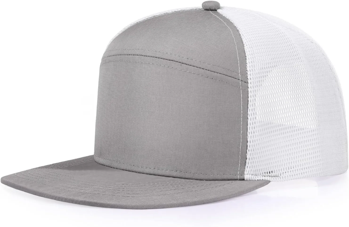 Men Flat Brim Adjustable Snapback Trucker Hat 6 Panel Camper Style Hat Blank Mesh Back Baseball Cap