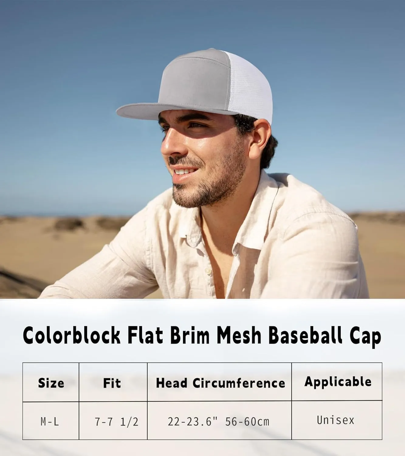 Men Flat Brim Adjustable Snapback Trucker Hat 6 Panel Camper Style Hat Blank Mesh Back Baseball Cap