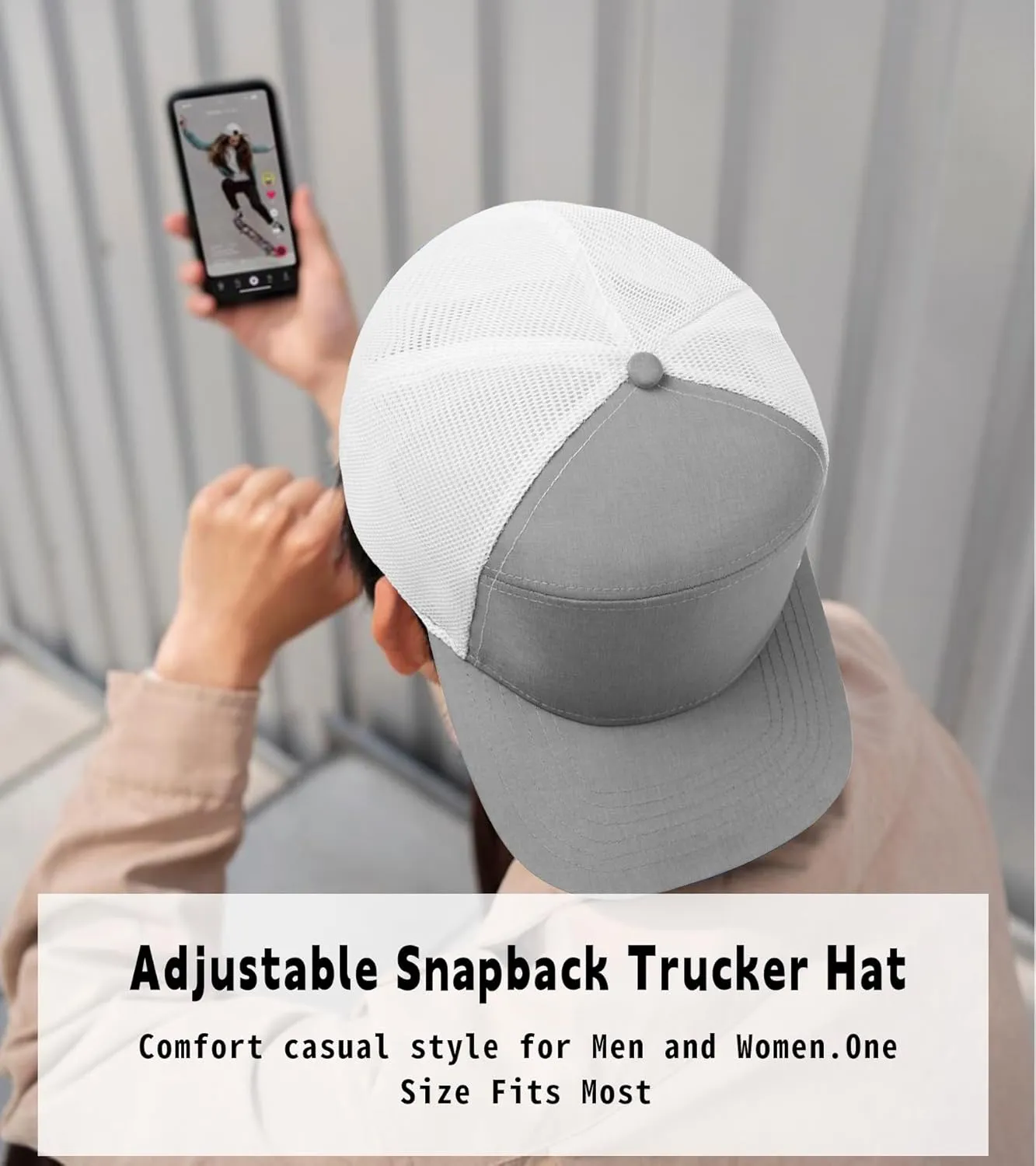 Men Flat Brim Adjustable Snapback Trucker Hat 6 Panel Camper Style Hat Blank Mesh Back Baseball Cap
