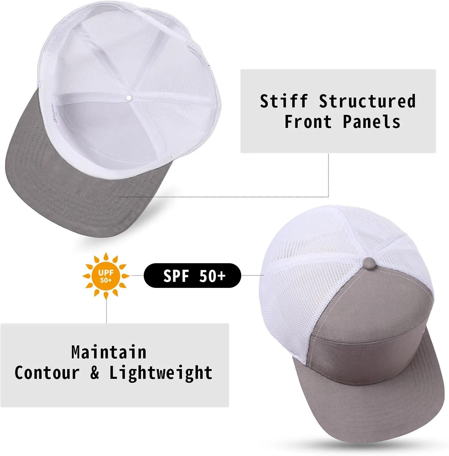 Men Flat Brim Adjustable Snapback Trucker Hat 6 Panel Camper Style Hat Blank Mesh Back Baseball Cap