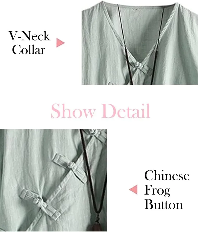 Minibee Women's Linen Retro Chinese Frog Button Tops Blouse