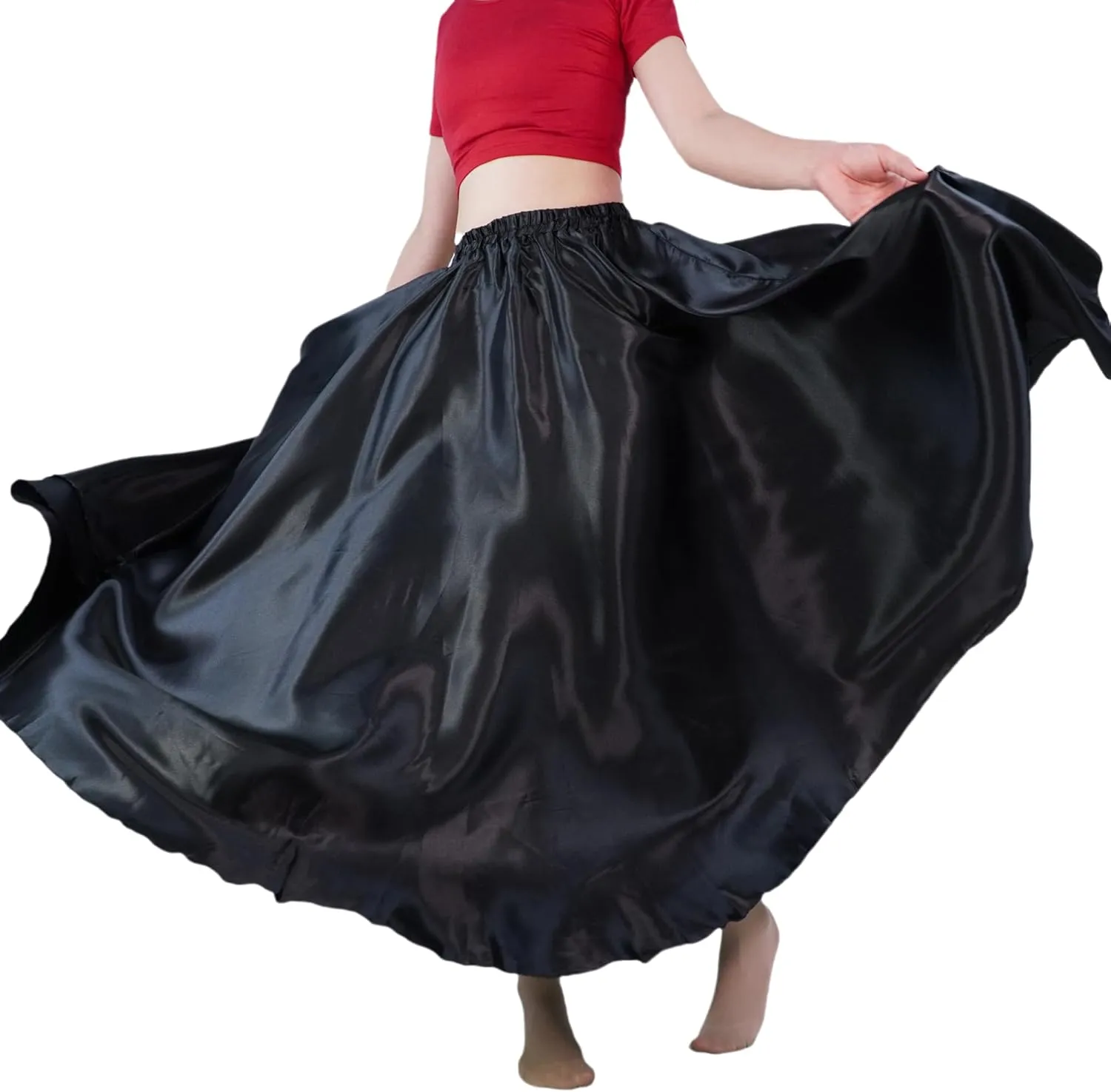 MUNAFIE Women's Long Maxi Dance Skirt - Satin Fairy Skirt for Praise & Cosplay Belly Dance