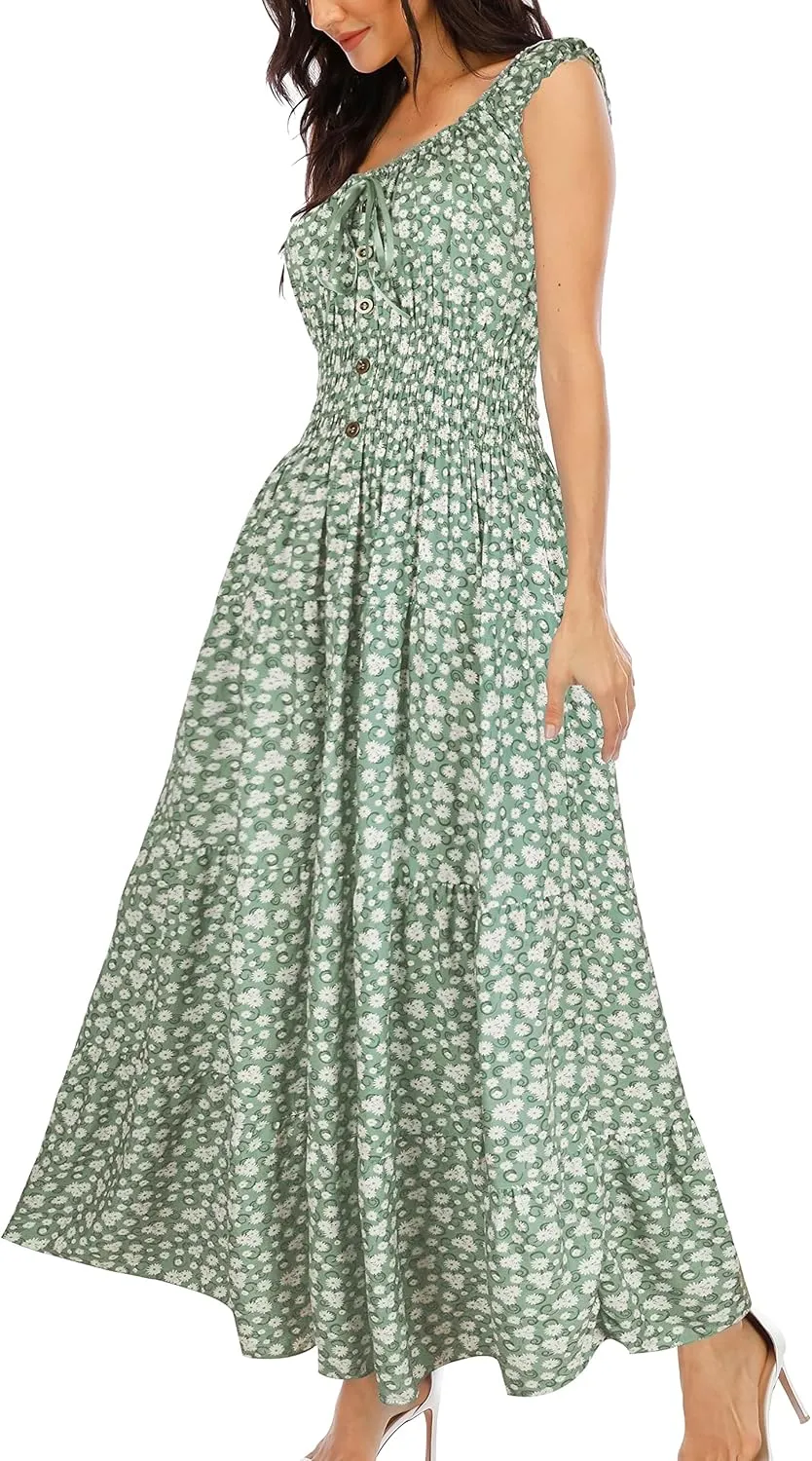 OSTOO Women's 2025 Summer Boho Floral Print Tiered Casual Flowy Long Maxi Dress