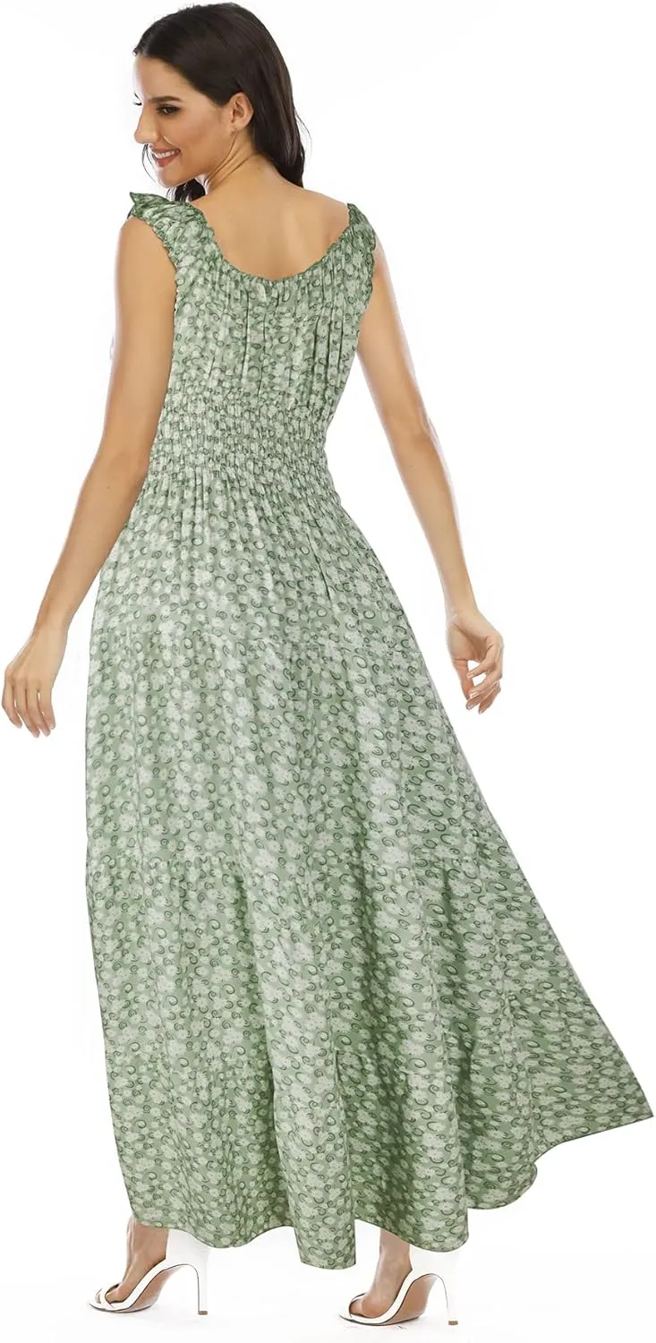 OSTOO Women's 2025 Summer Boho Floral Print Tiered Casual Flowy Long Maxi Dress