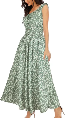 OSTOO Women's 2025 Summer Boho Floral Print Tiered Casual Flowy Long Maxi Dress