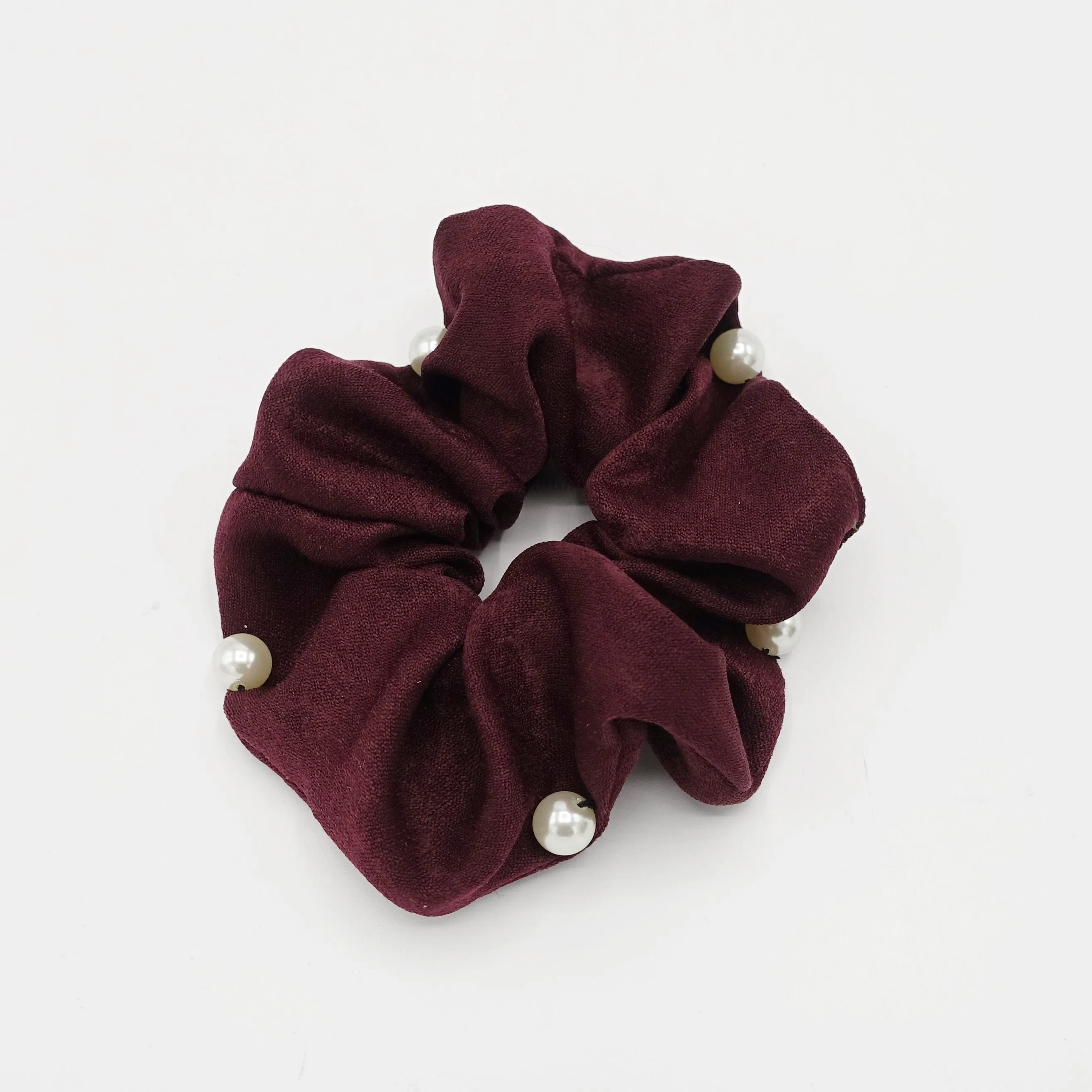 pearl attached glossy scrunchies women hair accessory