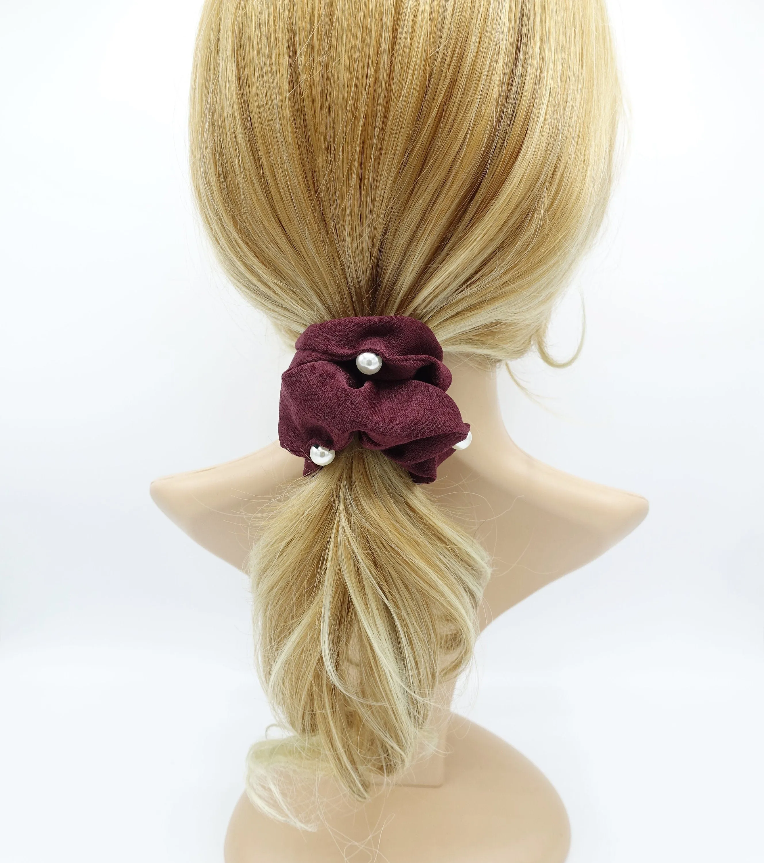 pearl attached glossy scrunchies women hair accessory