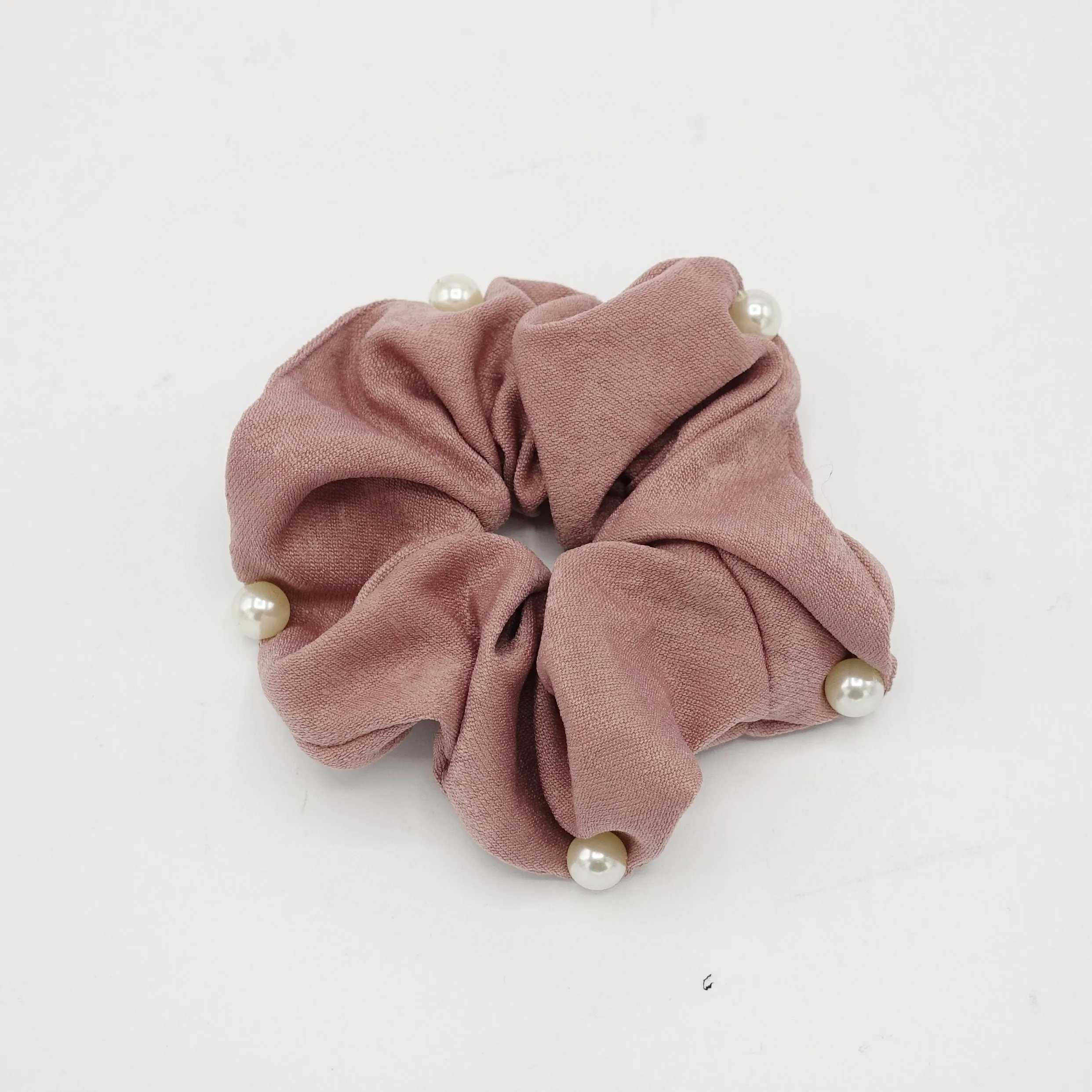 pearl attached glossy scrunchies women hair accessory