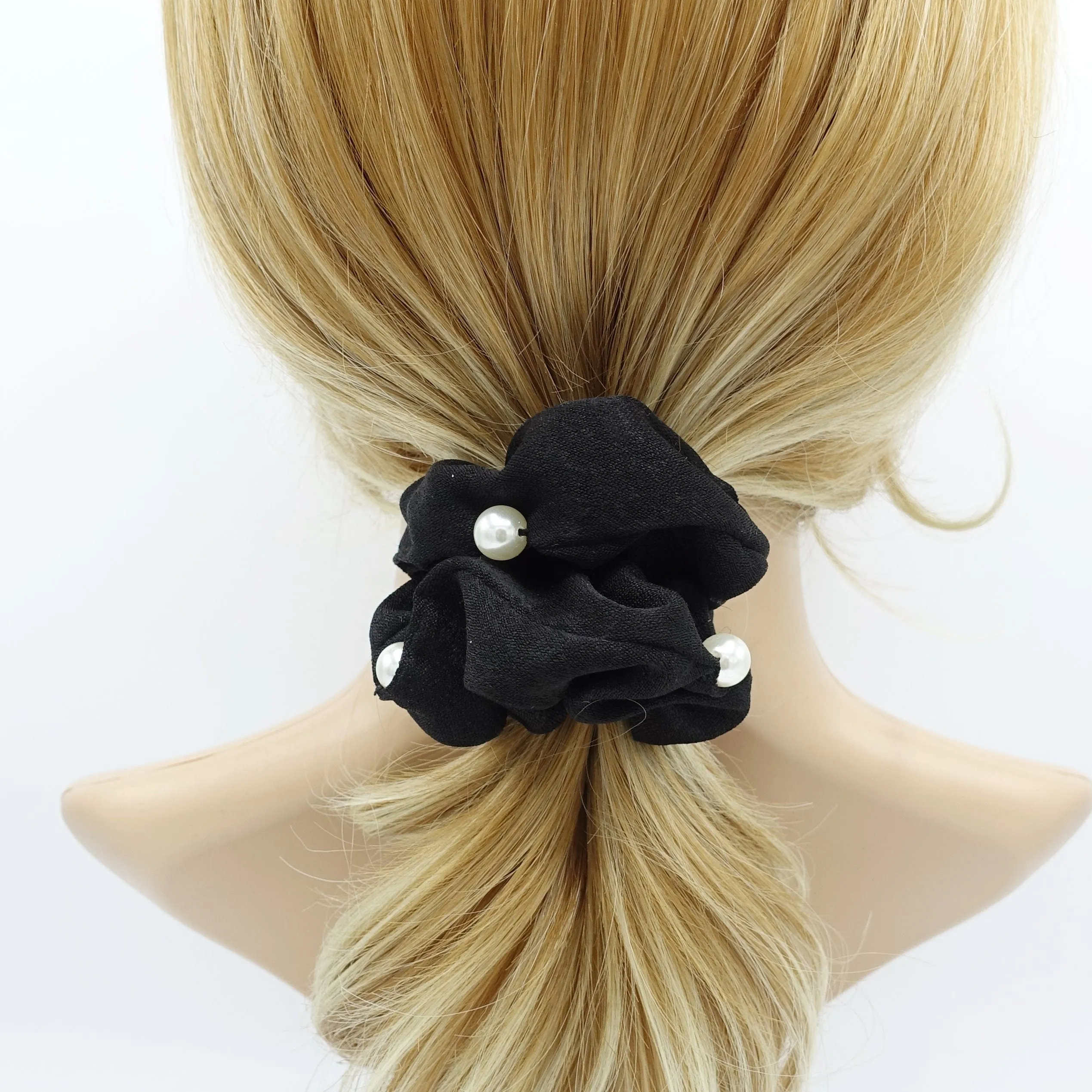 pearl attached glossy scrunchies women hair accessory