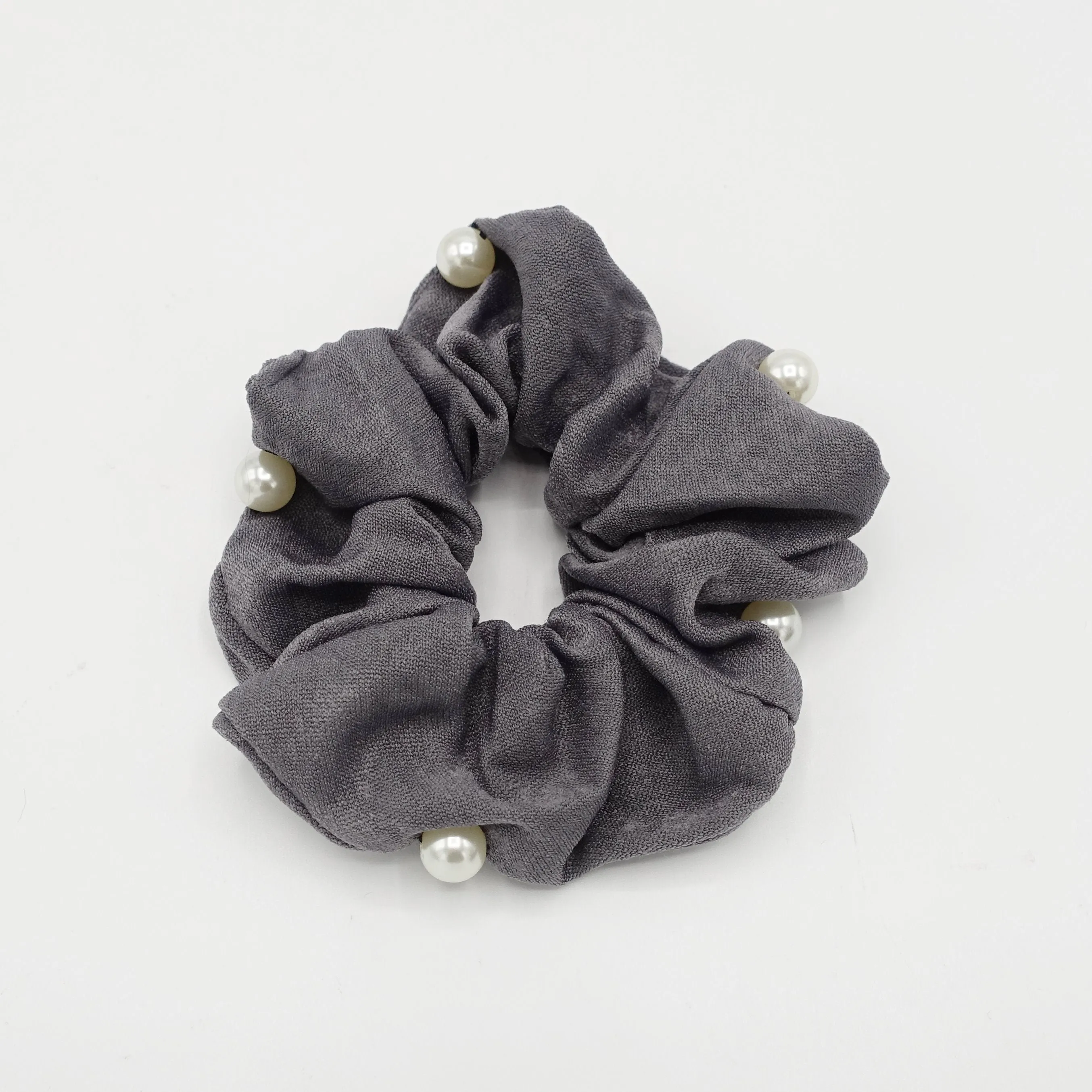 pearl attached glossy scrunchies women hair accessory