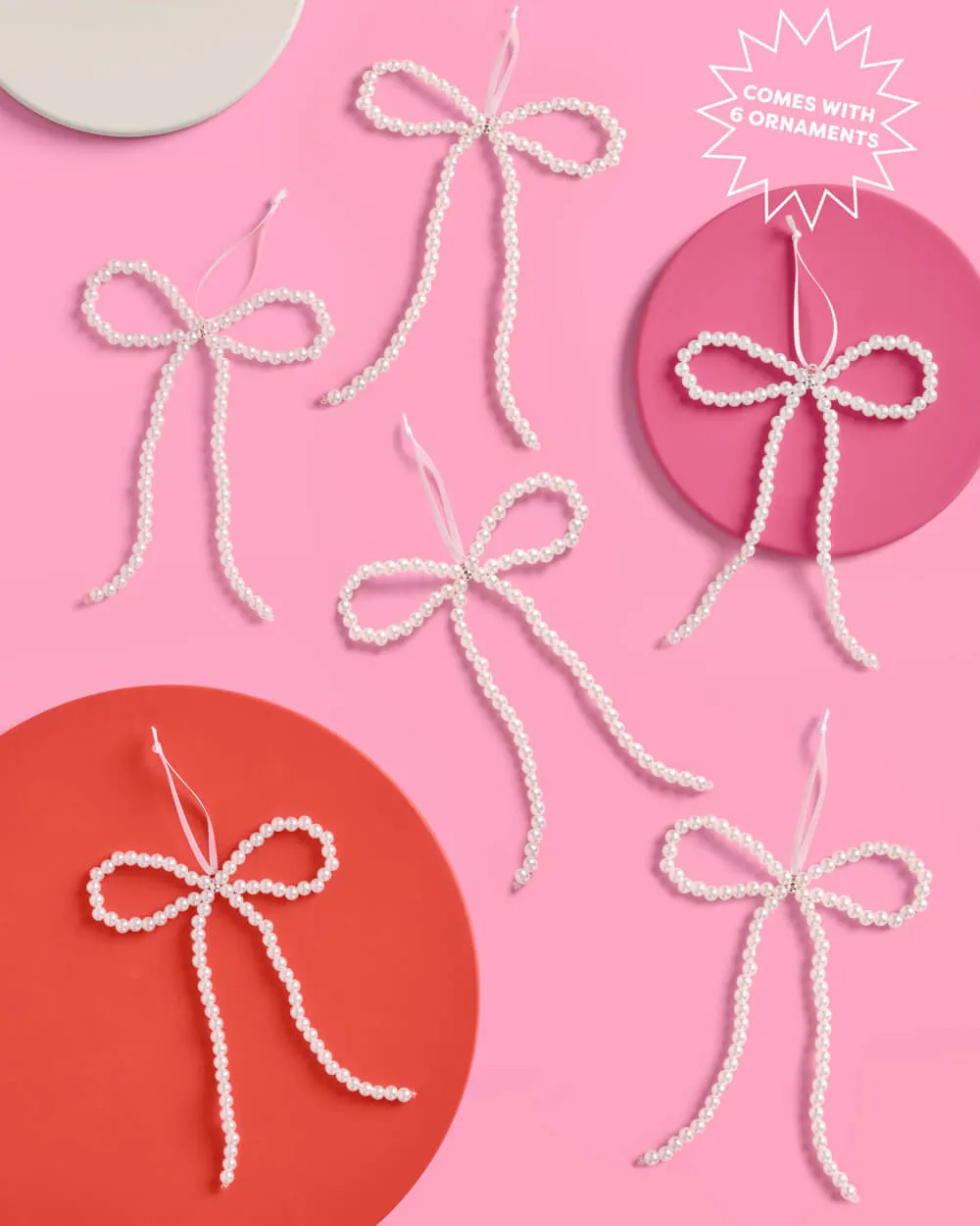Pearl Bow Ornament Set - 6 pearl bows