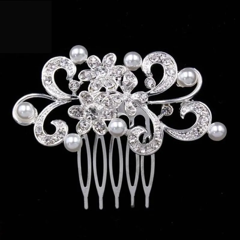 Pearl Crystal Wedding Hair Floral Bridal Hair Combs Accessories
