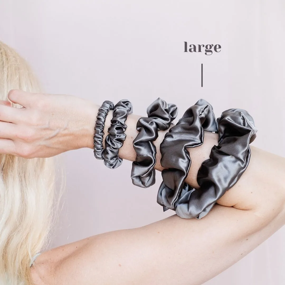 Premium Mulberry Silk Scrunchie - Grey/Pewter - Large