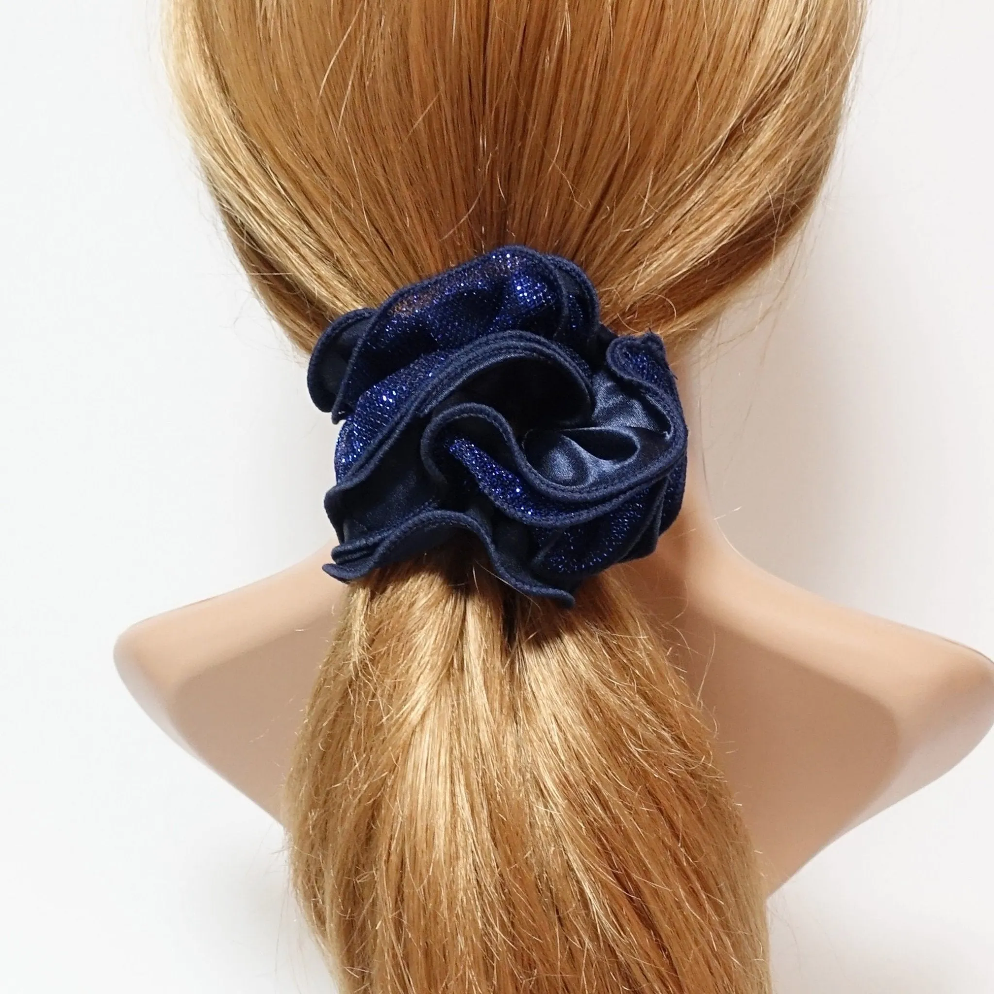 Satin Meshed Fabric Combination Dazzling Ponytail Holder  Elastic Scrunchie
