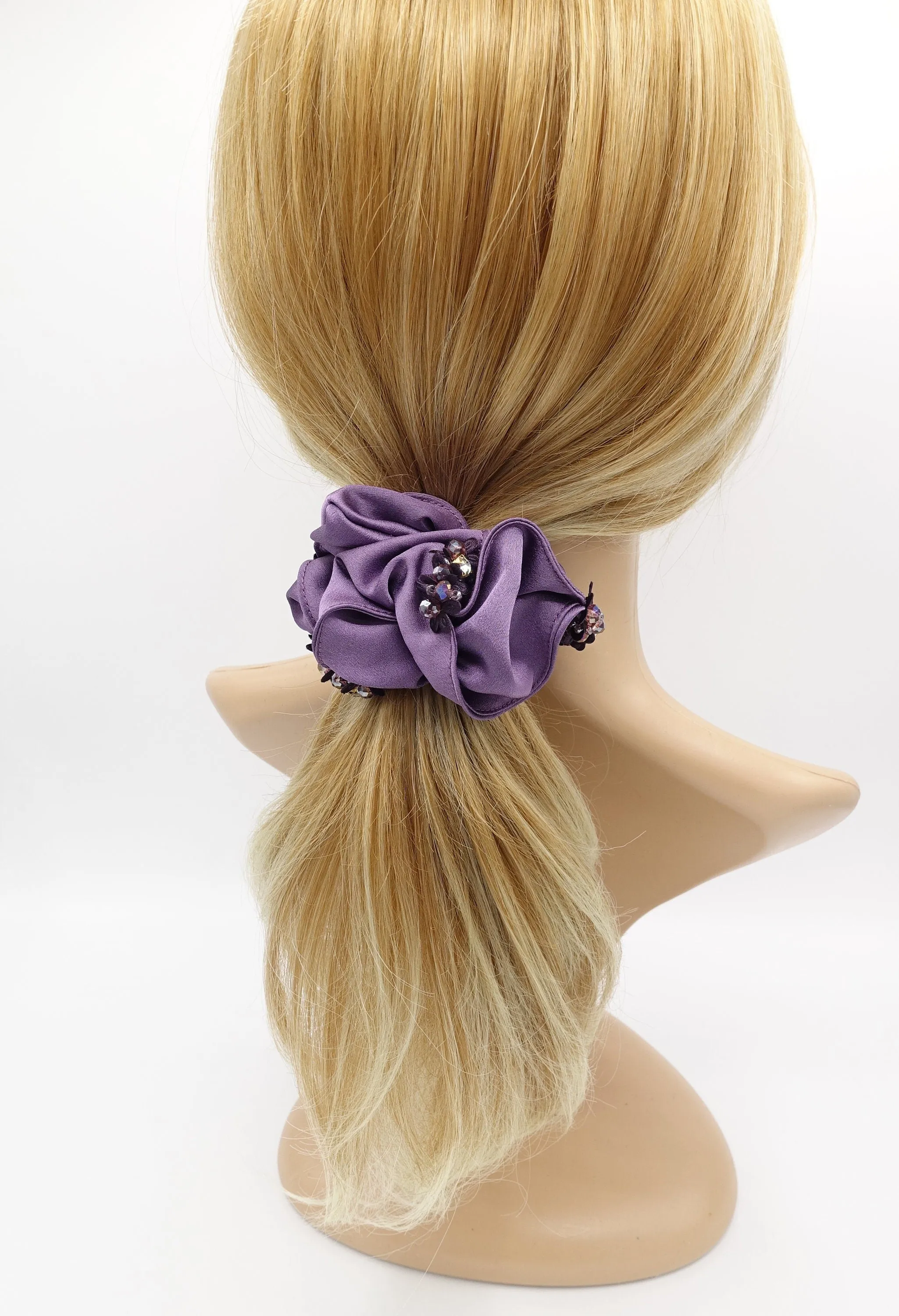 satin scrunchies rhinestone beads embellished scrunchie