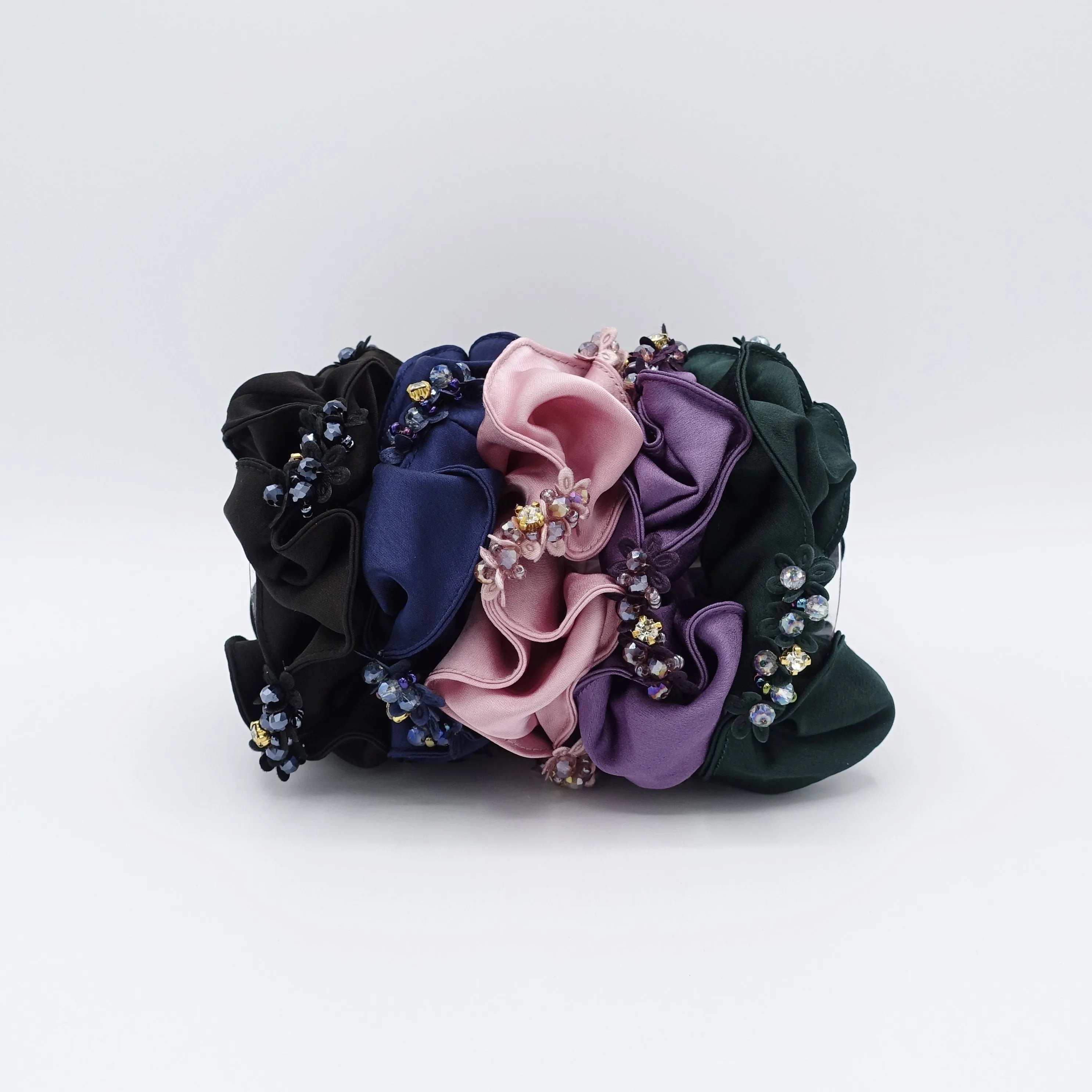 satin scrunchies rhinestone beads embellished scrunchie