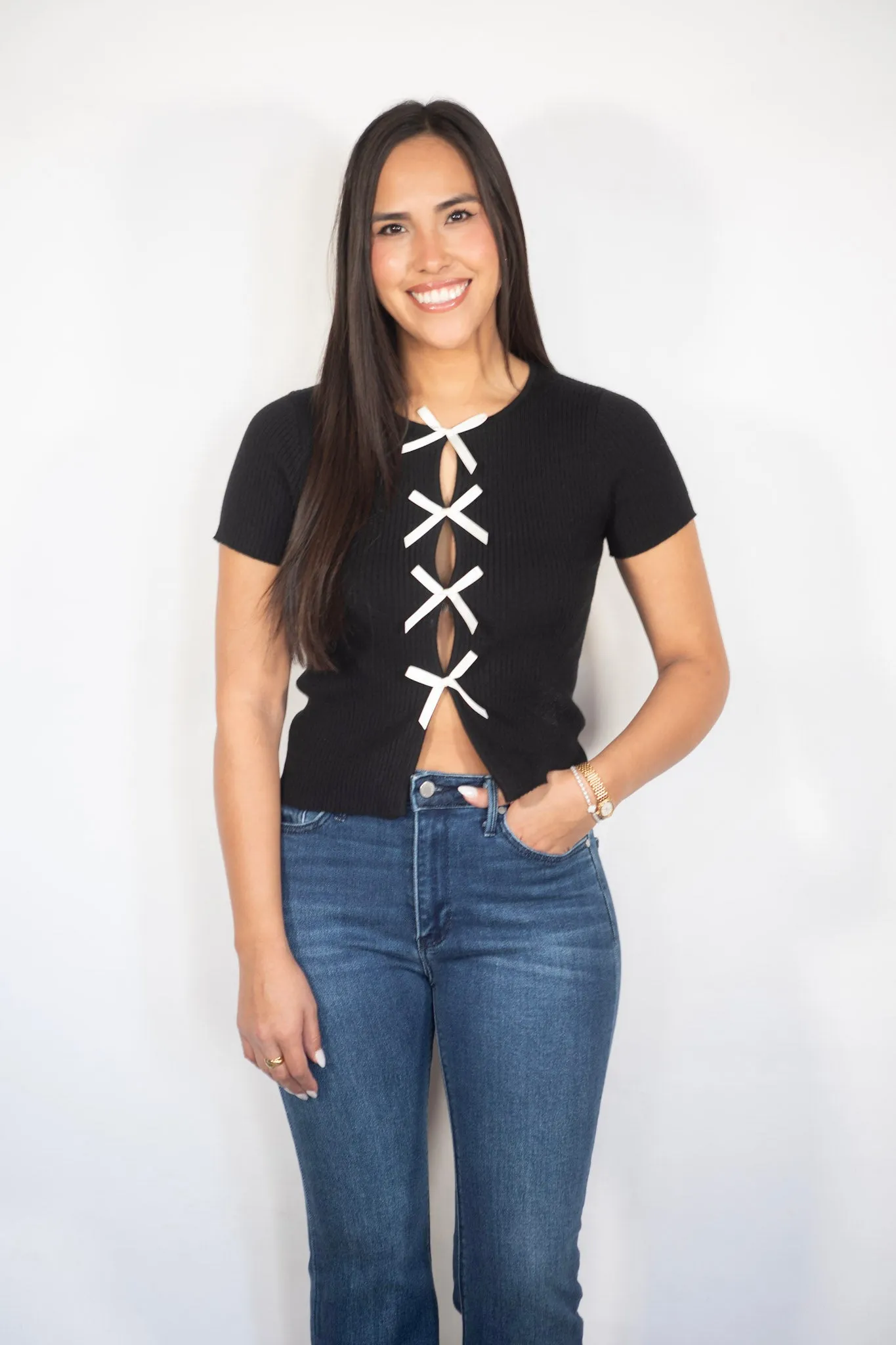 Steal The Show Black With White Bow Top